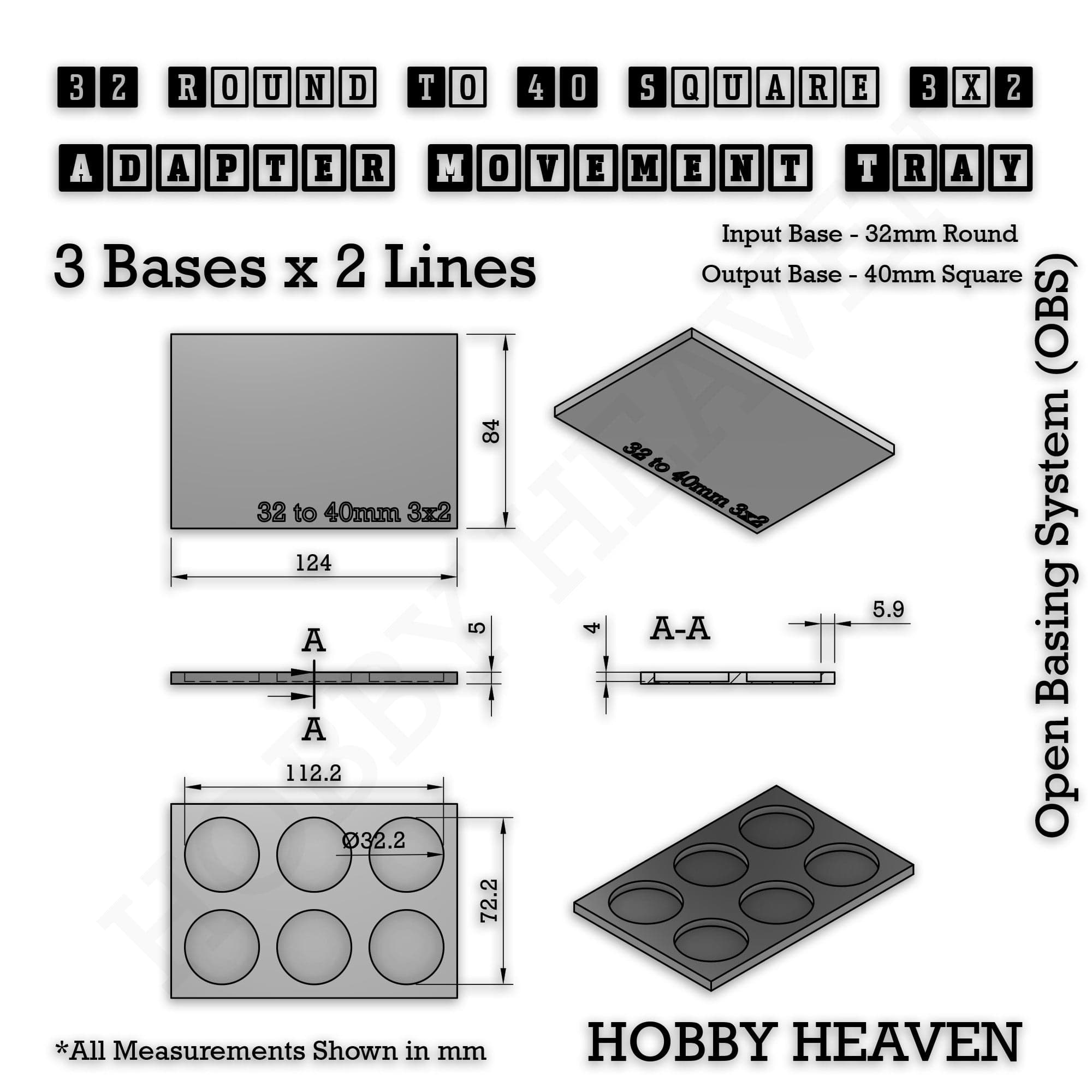 Movement Tray Round to Square Movement Trays Adapters for Tabletop Games