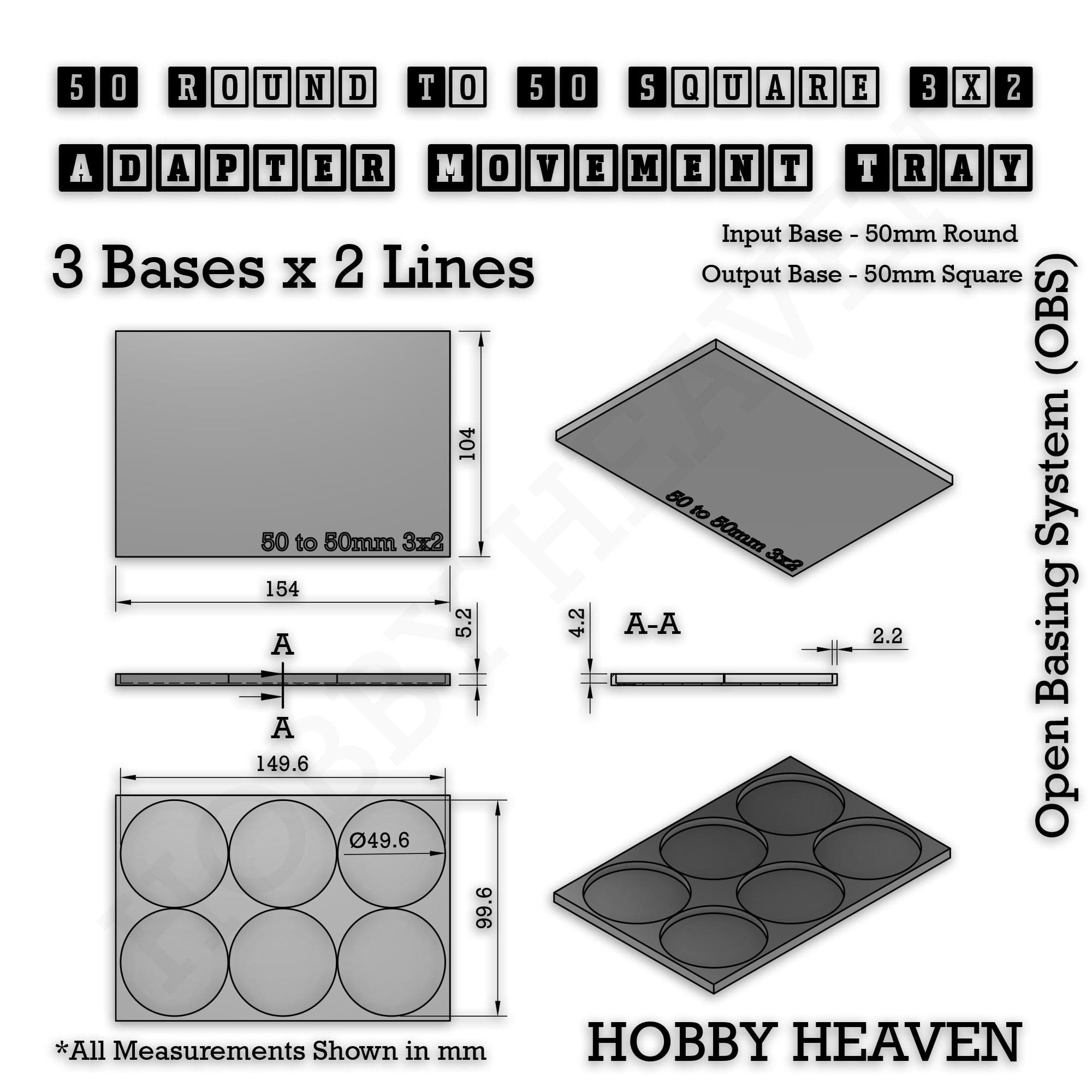 Movement Tray Round to Square Movement Trays Adapters for Tabletop Games