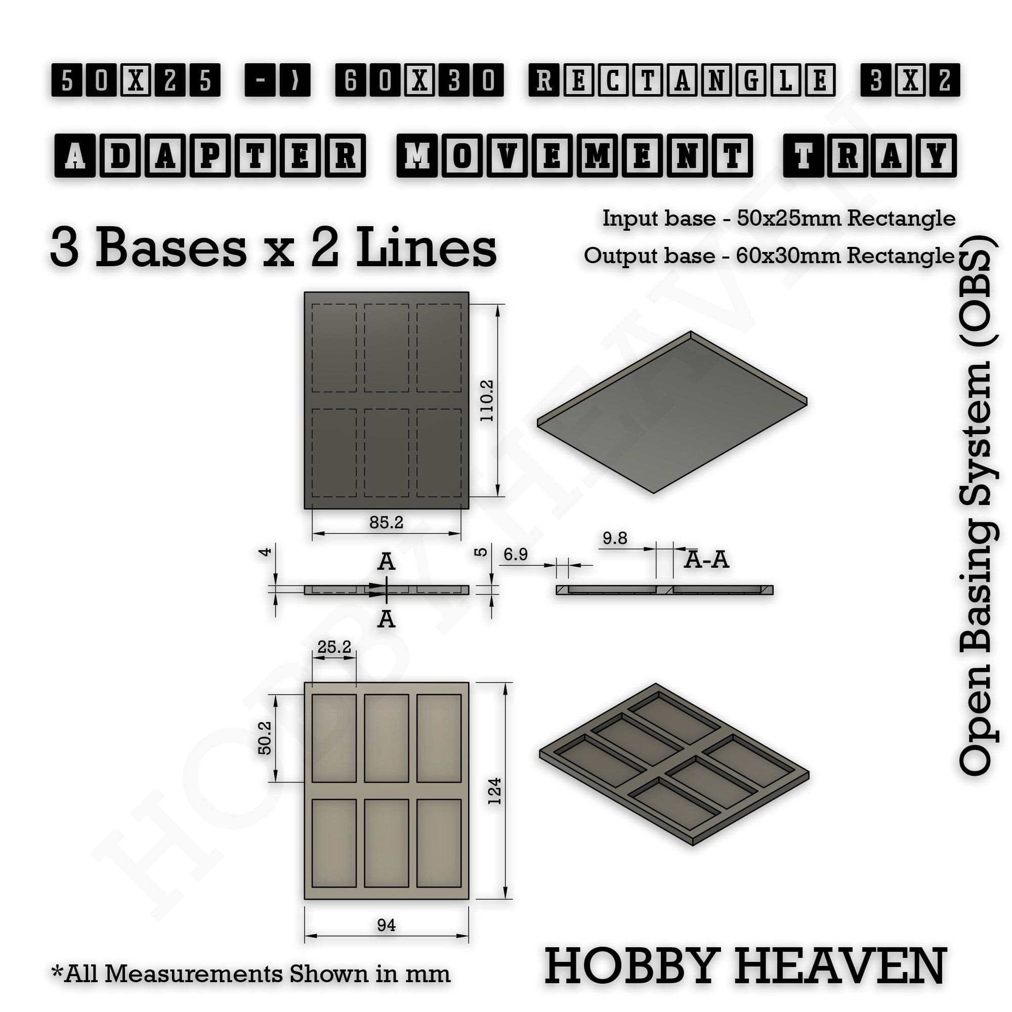 Movement Tray Square and Rectangle Movement Trays Adapters for Tabletop Games