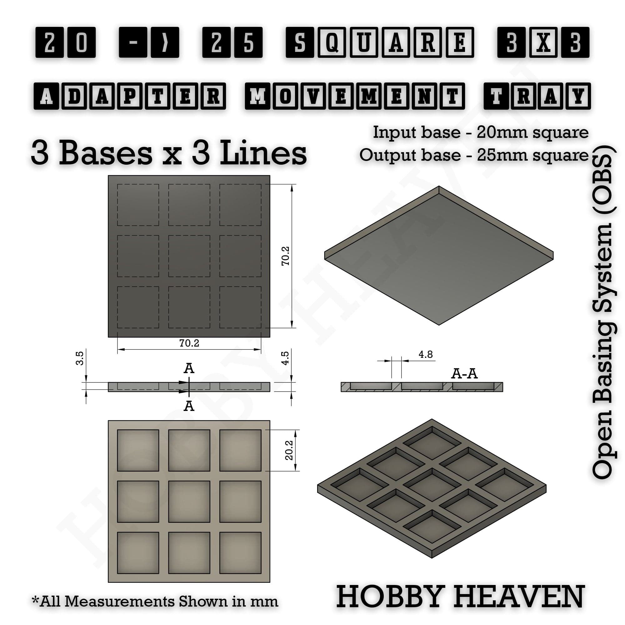 Movement Tray Square and Rectangle Movement Trays Adapters for Tabletop Games