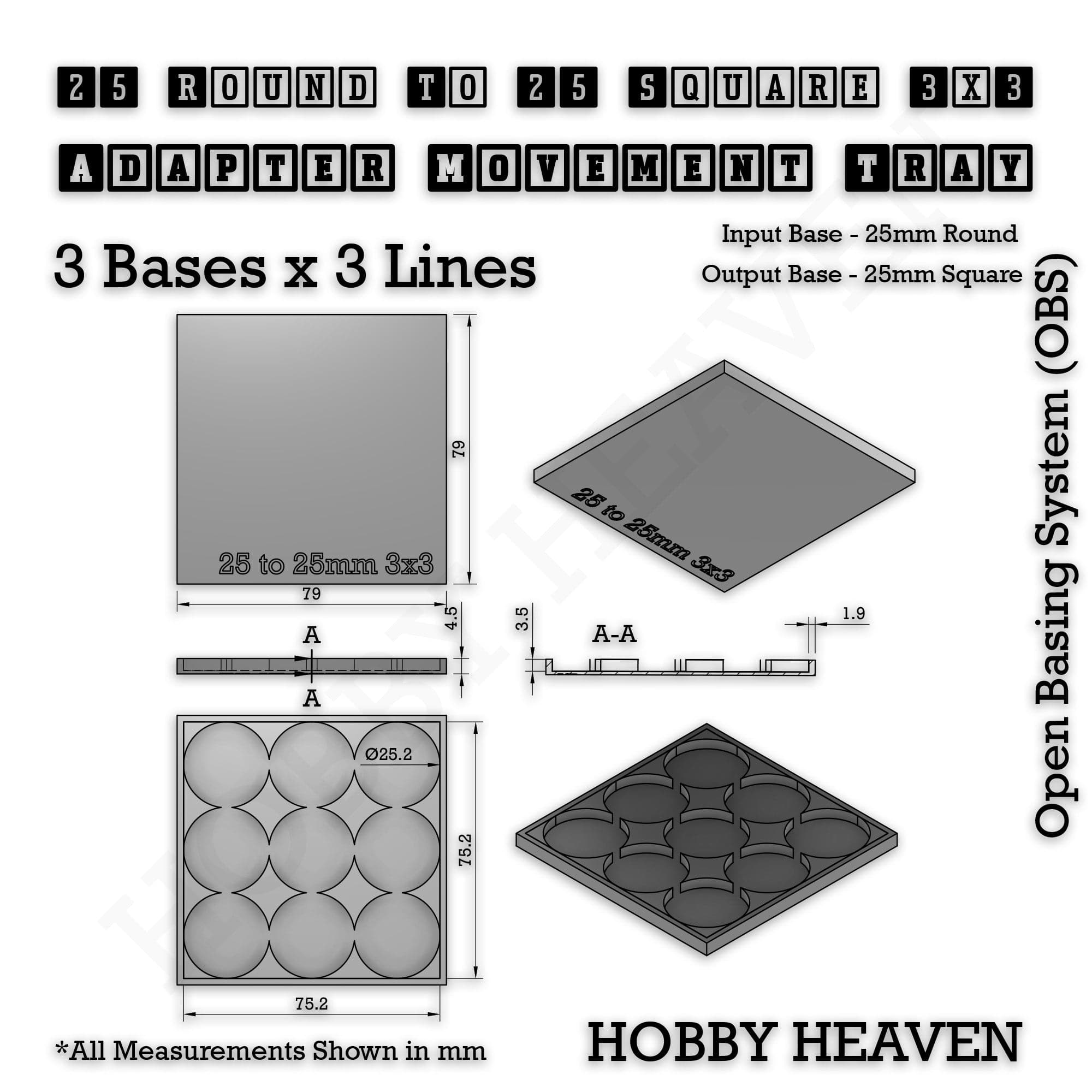 Movement Tray Round to Square Movement Trays Adapters for Tabletop Games