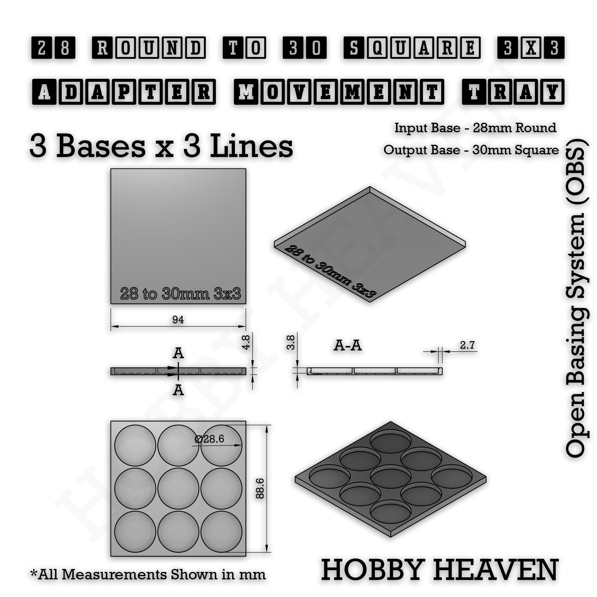 Movement Tray Round to Square Movement Trays Adapters for Tabletop Games
