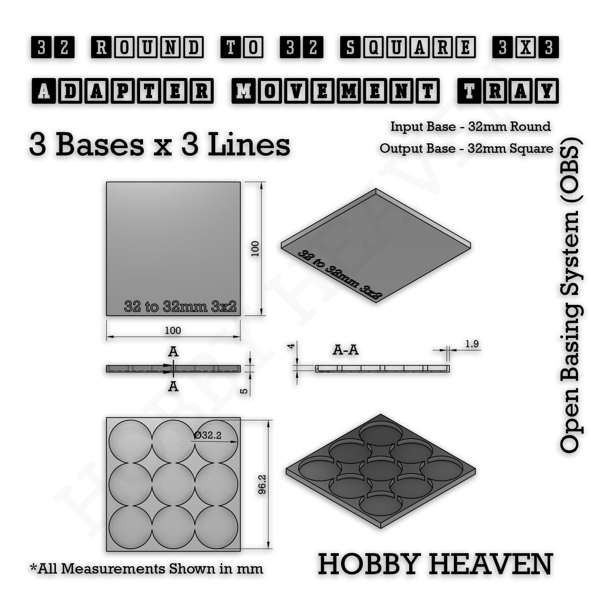 Movement Tray Round to Square Movement Trays Adapters for Tabletop Games
