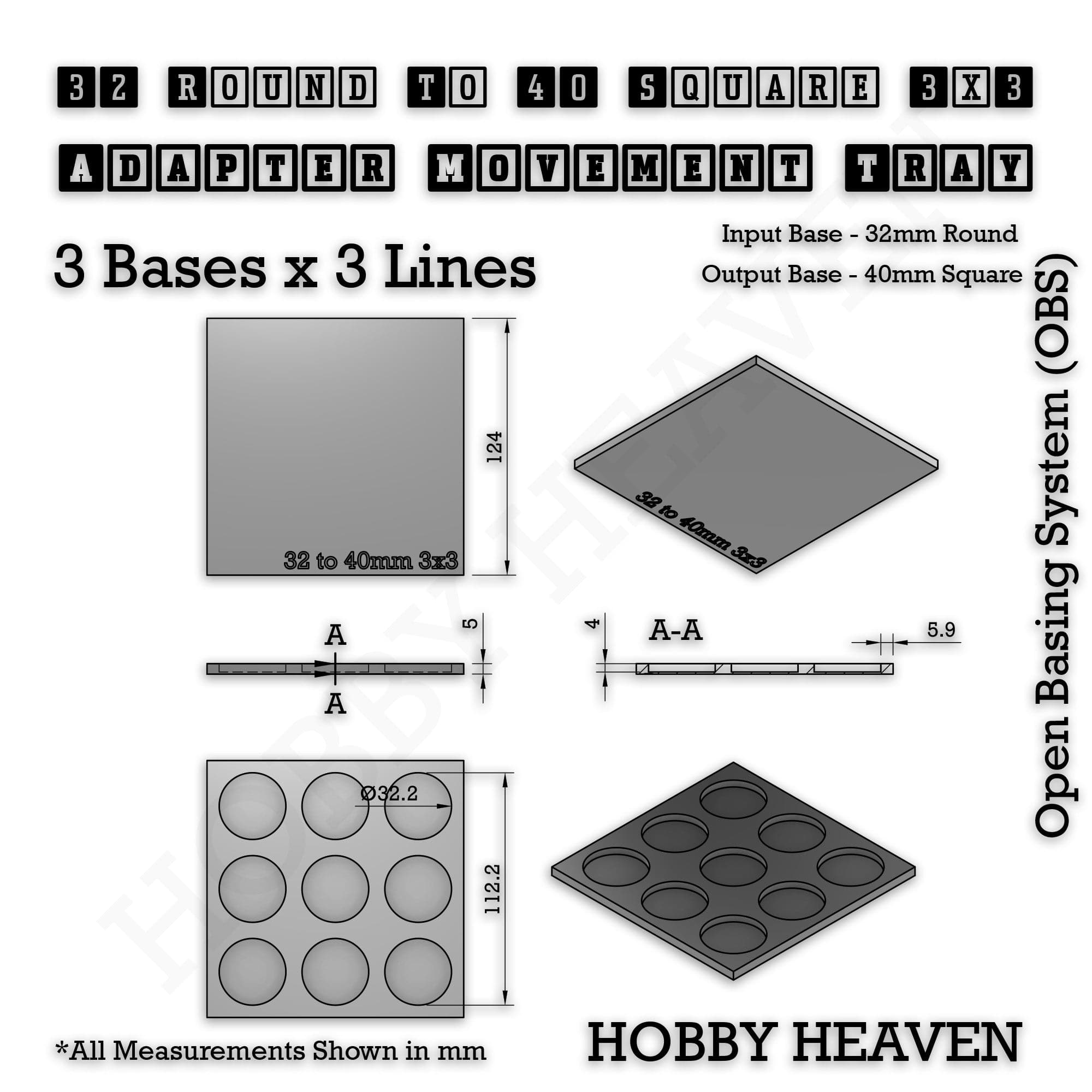 Movement Tray Round to Square Movement Trays Adapters for Tabletop Games