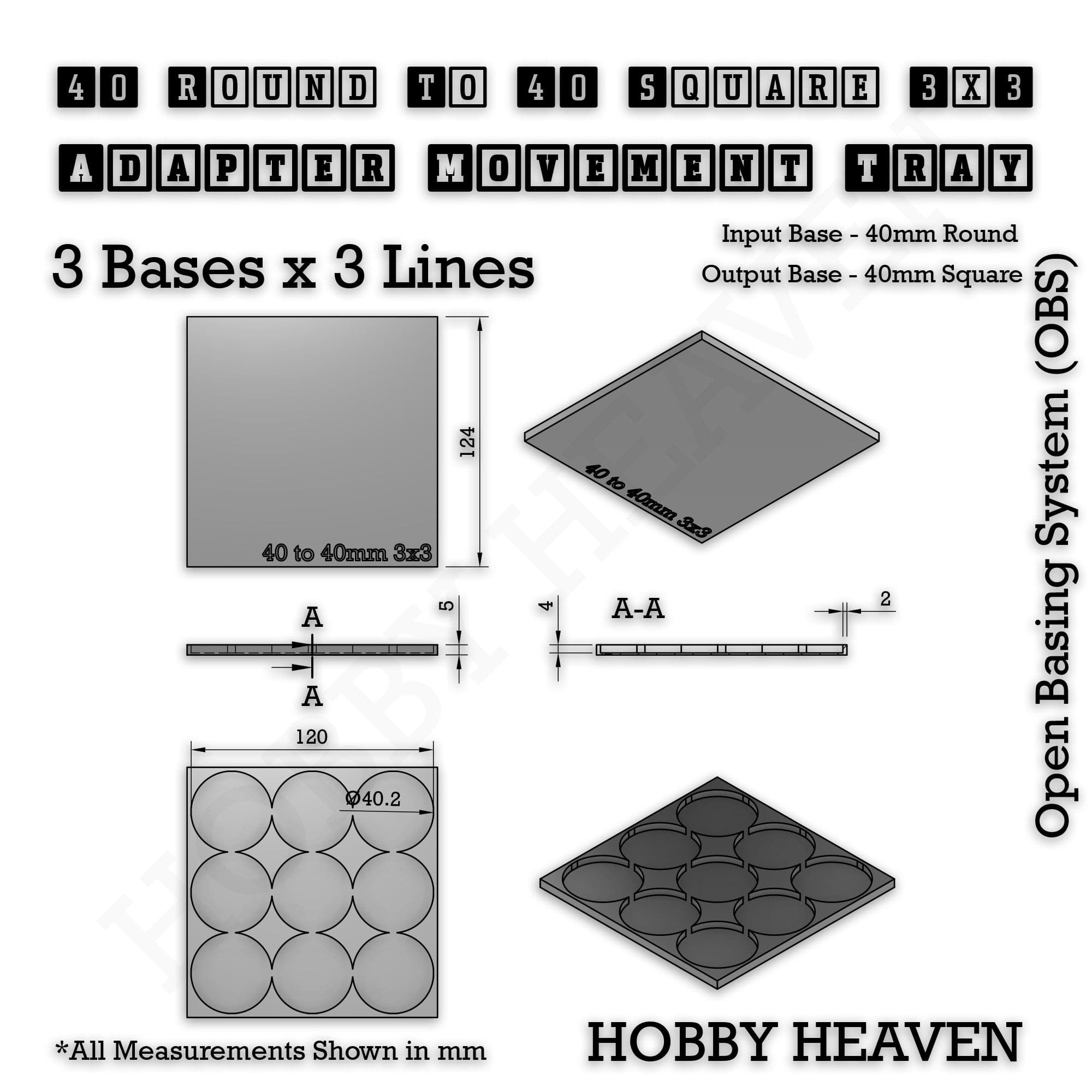 Movement Tray Round to Square Movement Trays Adapters for Tabletop Games