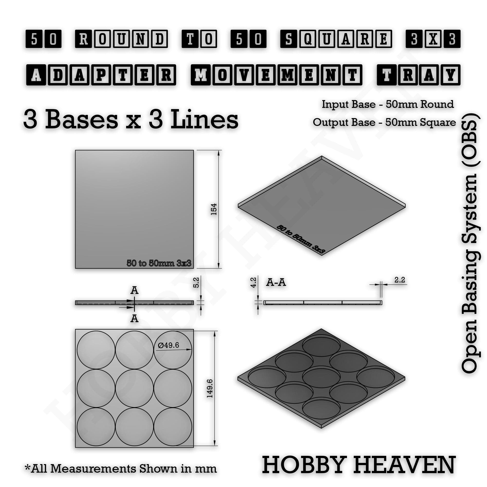 Movement Tray Round to Square Movement Trays Adapters for Tabletop Games