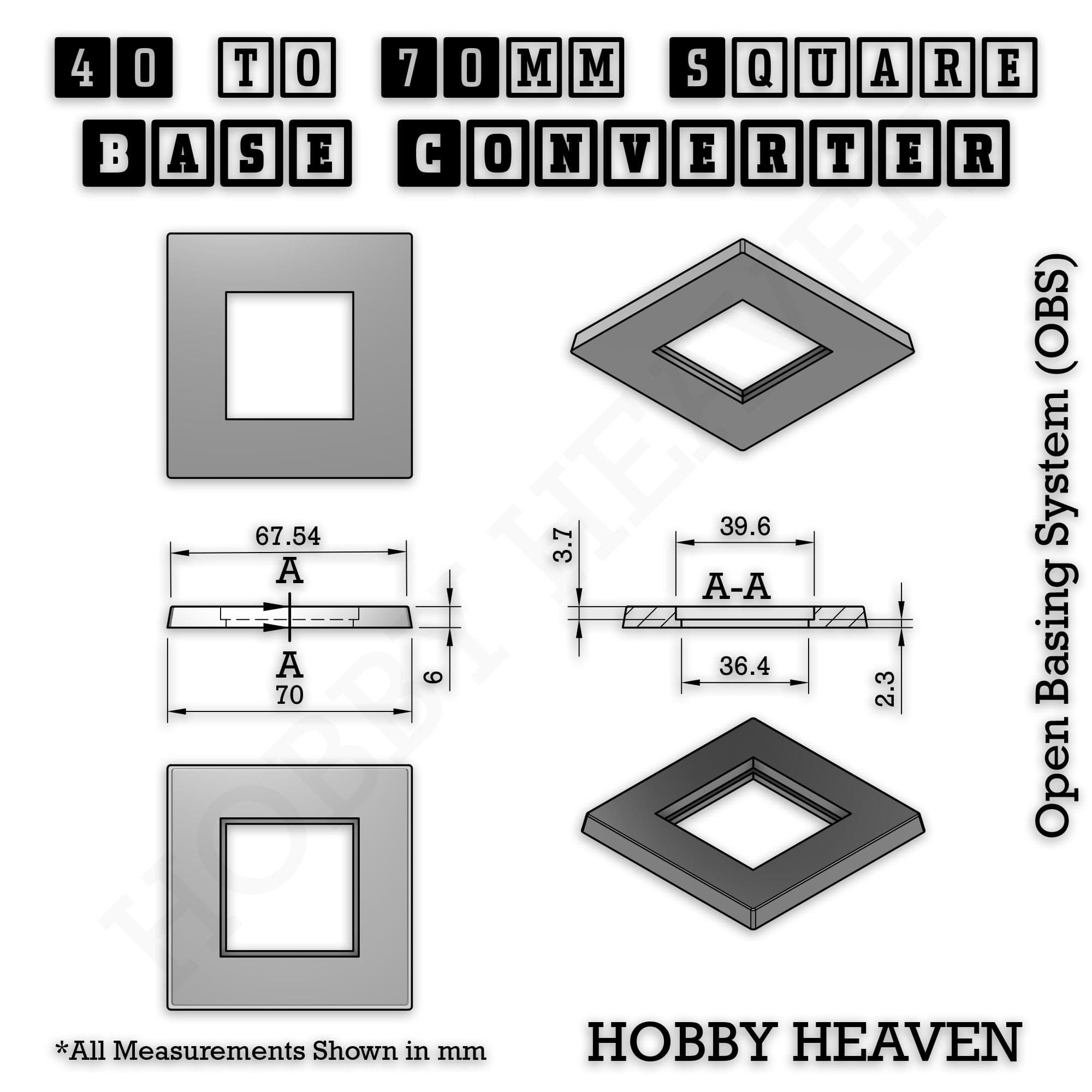 Base Square to Square Bases Size Converters 3d Print Full Range