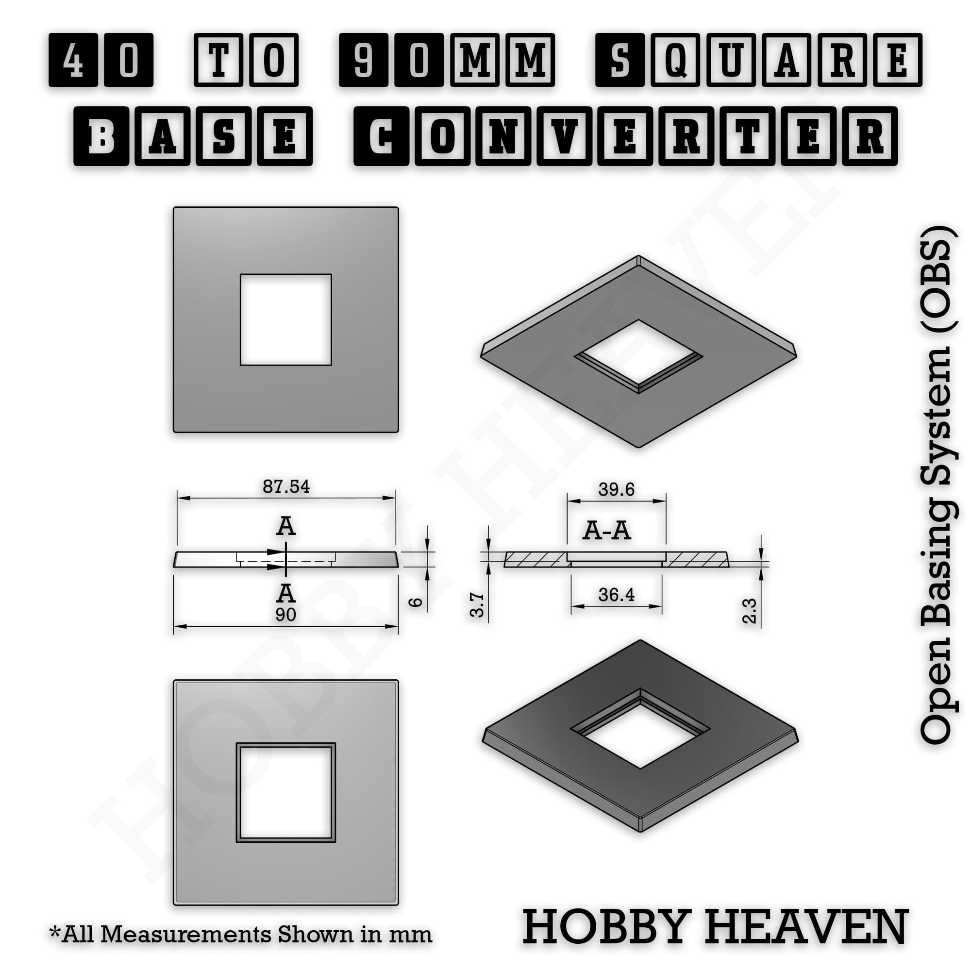 Base Square to Square Bases Size Converters 3d Print Full Range