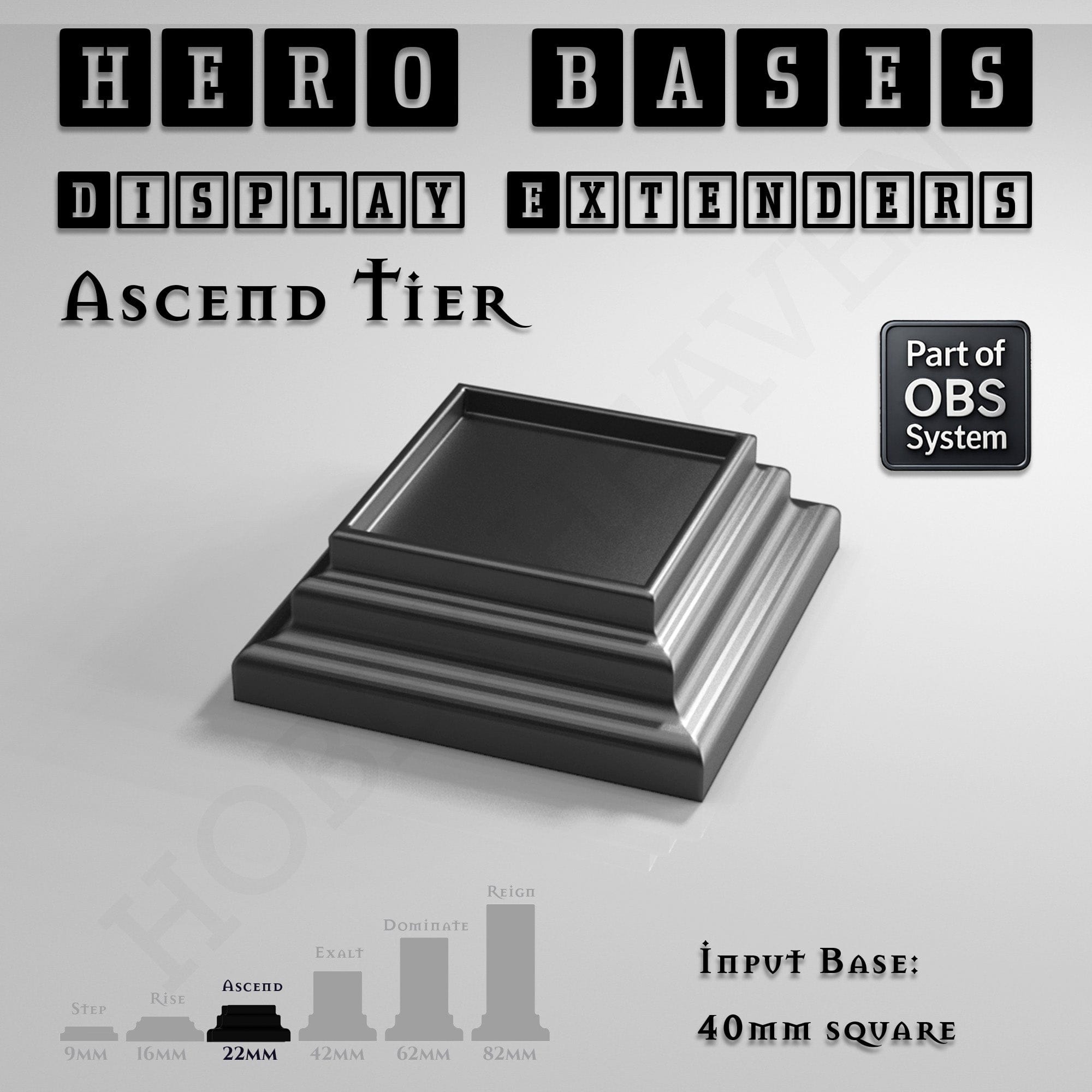 Plastic Bases Hero Bases Display Extenders | Squares and Rectangles | Convert Gaming Bases to Display Bases & Plinths