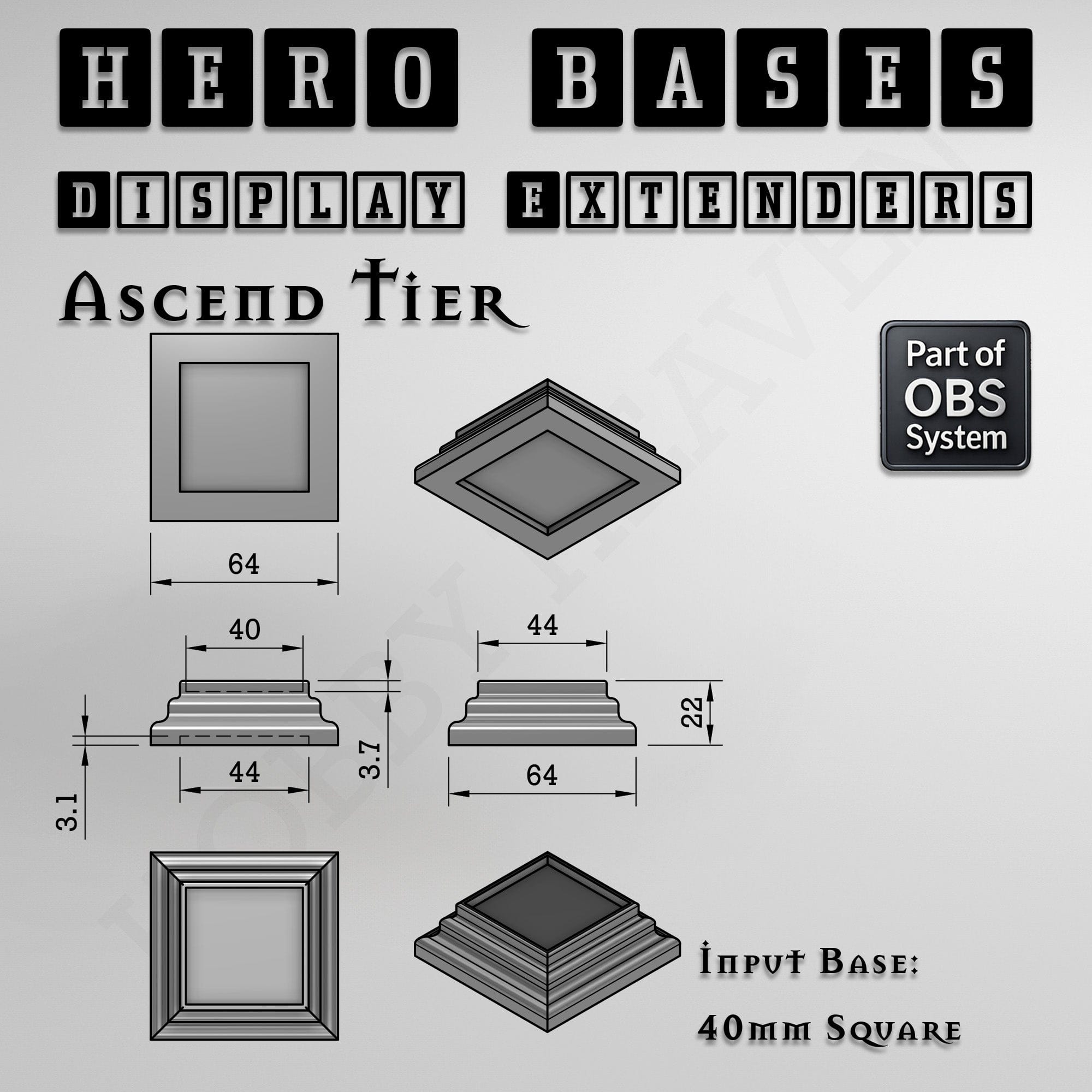 Plastic Bases Hero Bases Display Extenders | Squares and Rectangles | Convert Gaming Bases to Display Bases & Plinths