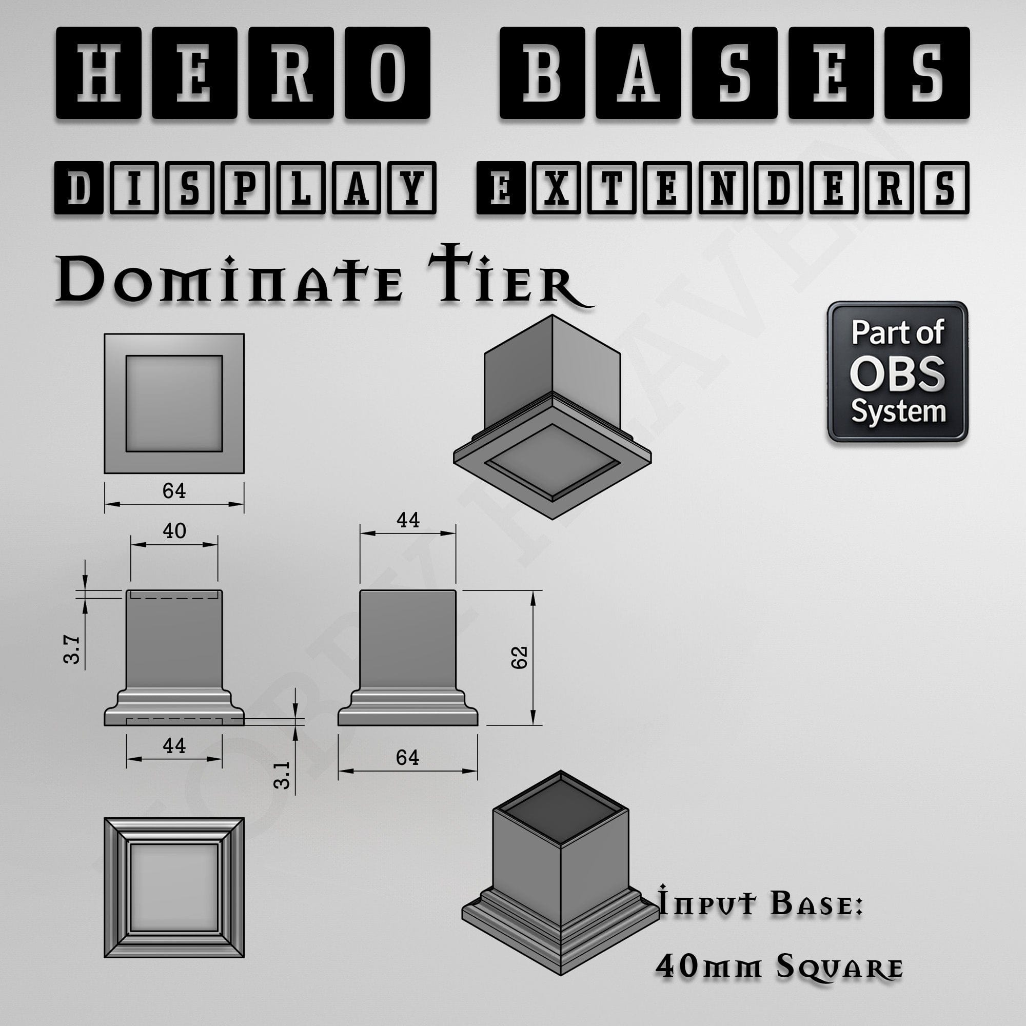 Plastic Bases Hero Bases Display Extenders | Squares and Rectangles | Convert Gaming Bases to Display Bases & Plinths