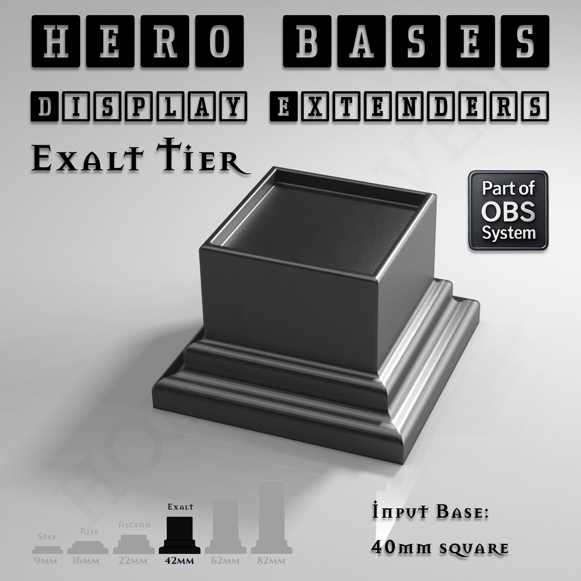 Plastic Bases Hero Bases Display Extenders | Squares and Rectangles | Convert Gaming Bases to Display Bases & Plinths