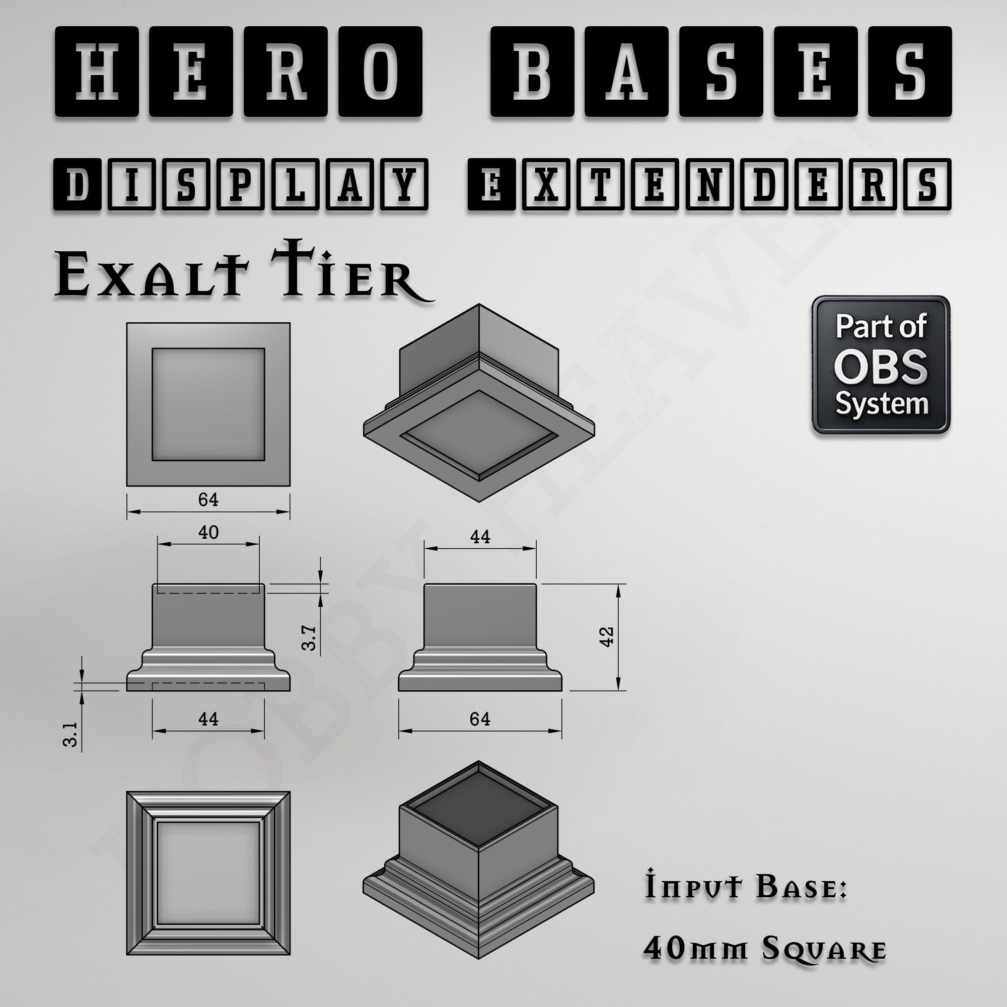 Plastic Bases Hero Bases Display Extenders | Squares and Rectangles | Convert Gaming Bases to Display Bases & Plinths