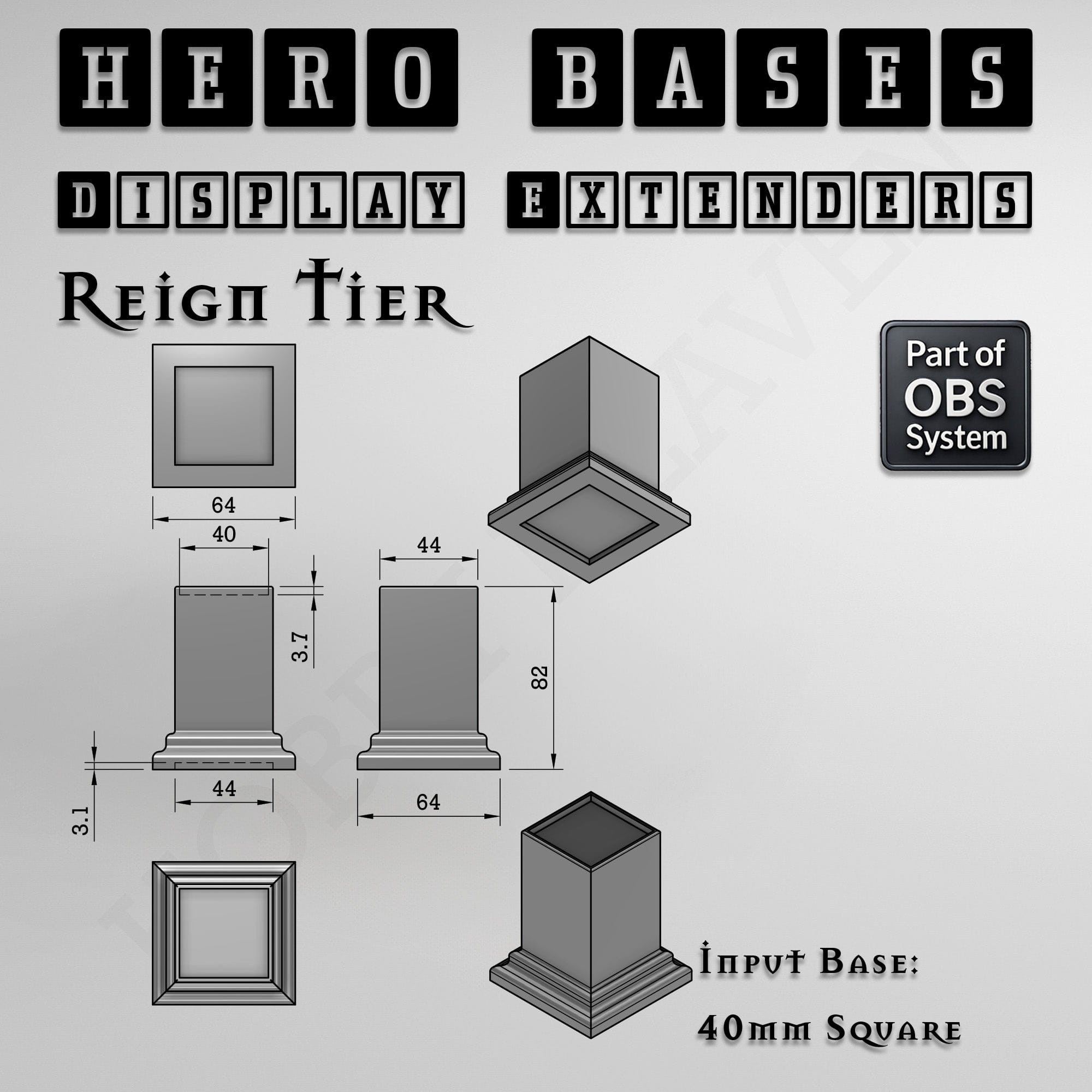Plastic Bases Hero Bases Display Extenders | Squares and Rectangles | Convert Gaming Bases to Display Bases & Plinths