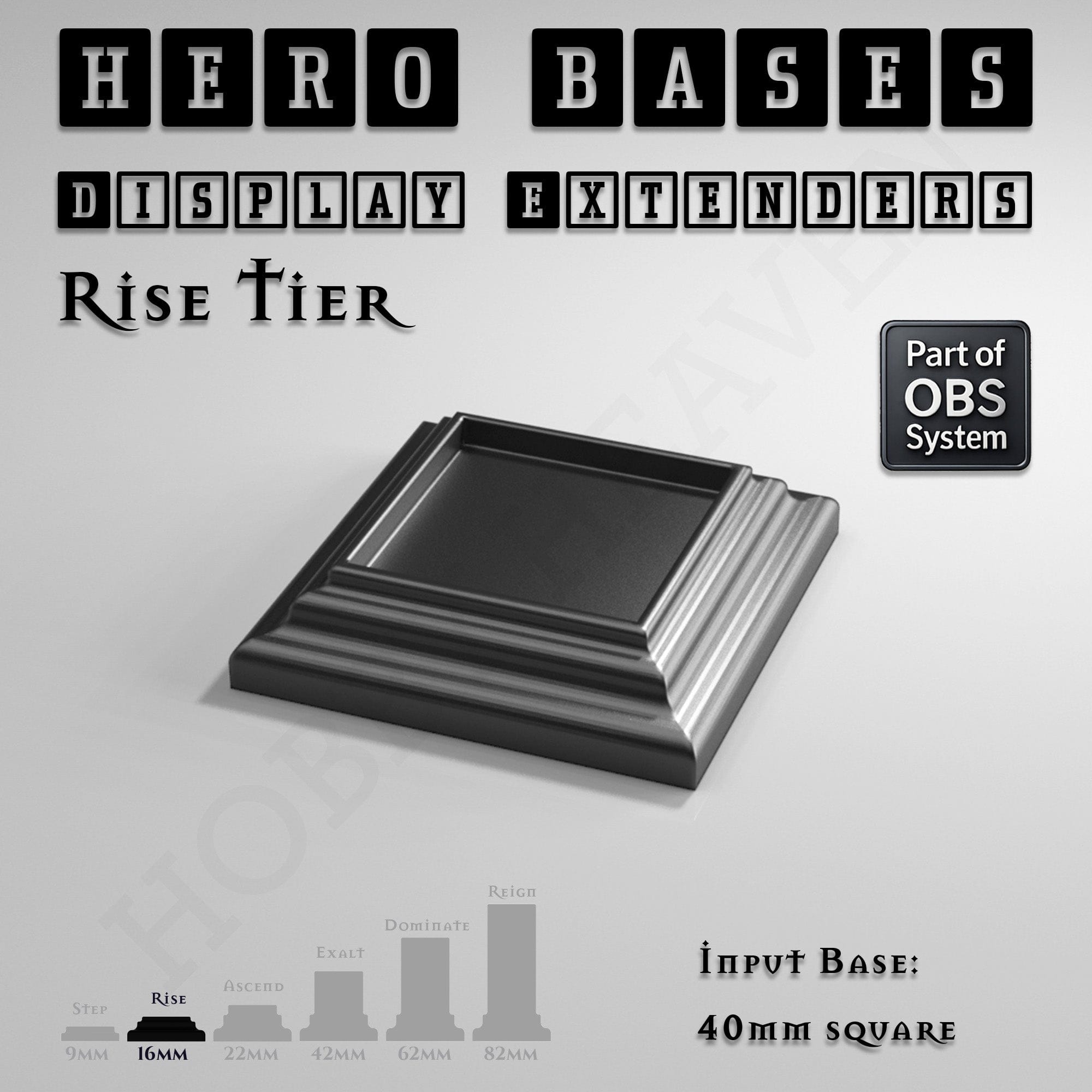 Plastic Bases Hero Bases Display Extenders | Squares and Rectangles | Convert Gaming Bases to Display Bases & Plinths