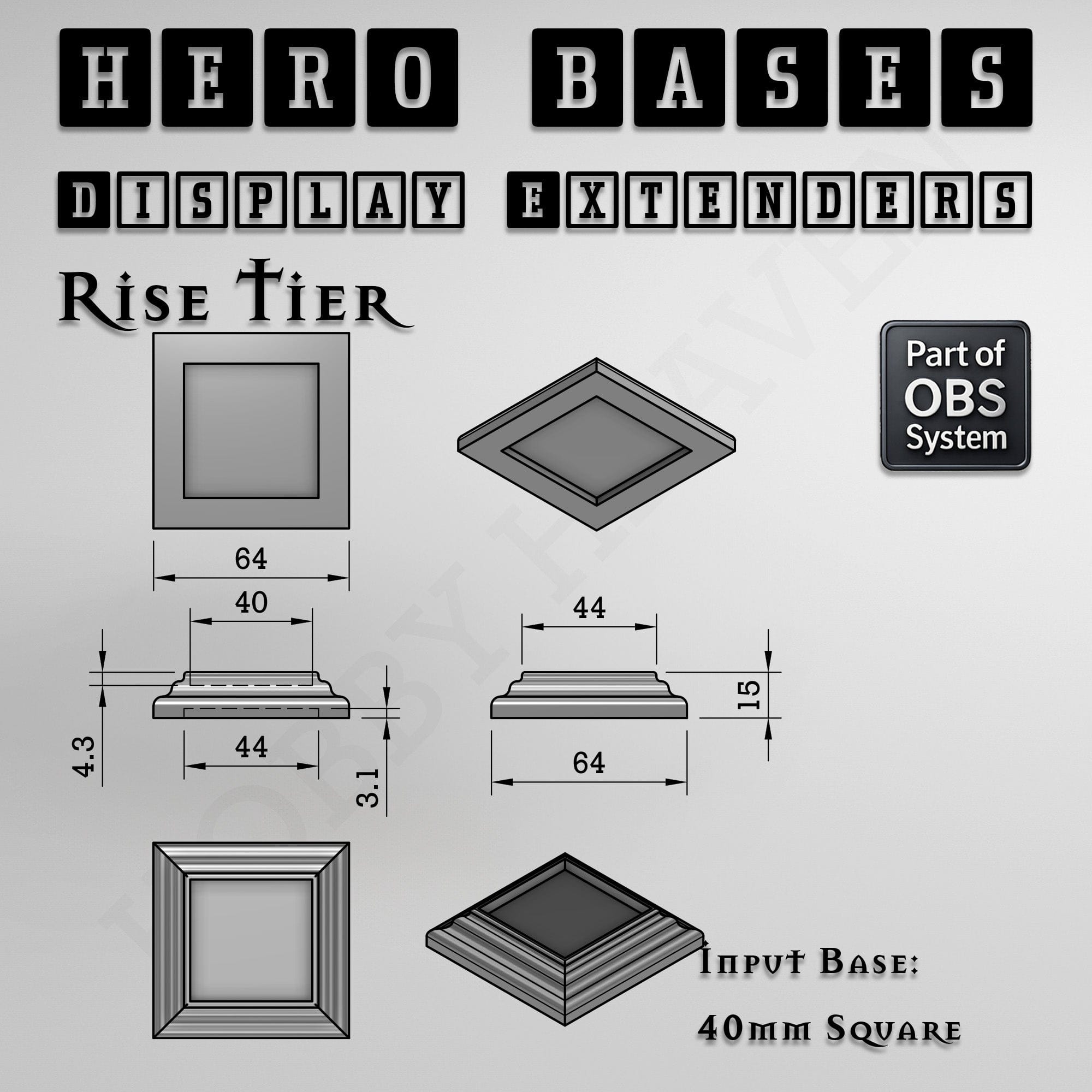 Plastic Bases Hero Bases Display Extenders | Squares and Rectangles | Convert Gaming Bases to Display Bases & Plinths