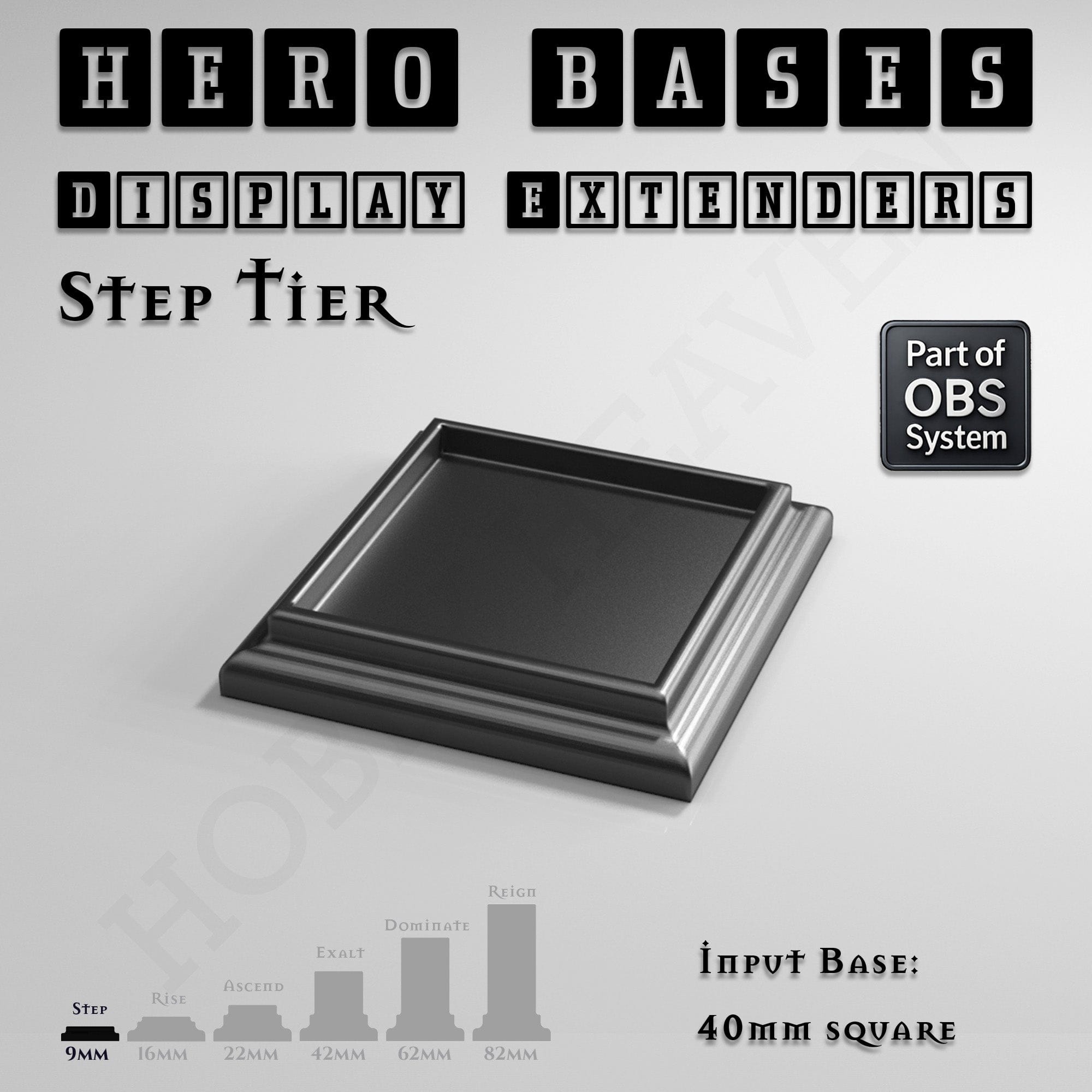 Plastic Bases Hero Bases Display Extenders | Squares and Rectangles | Convert Gaming Bases to Display Bases & Plinths