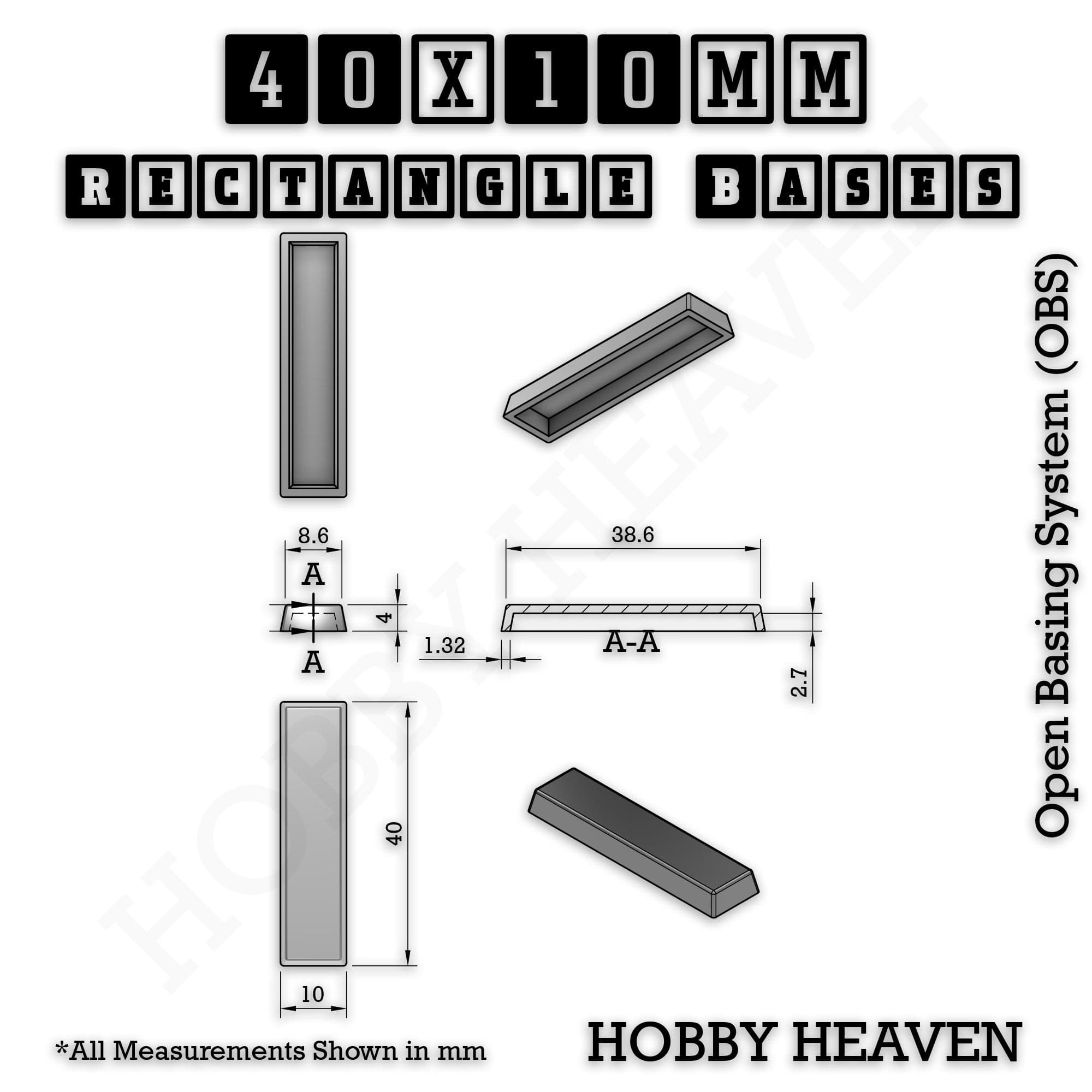 Base Rectangle Bases Range Sizes - 75x30mm to 125x40mm Medium Sizes 3d Print Full Range Tabletop Games