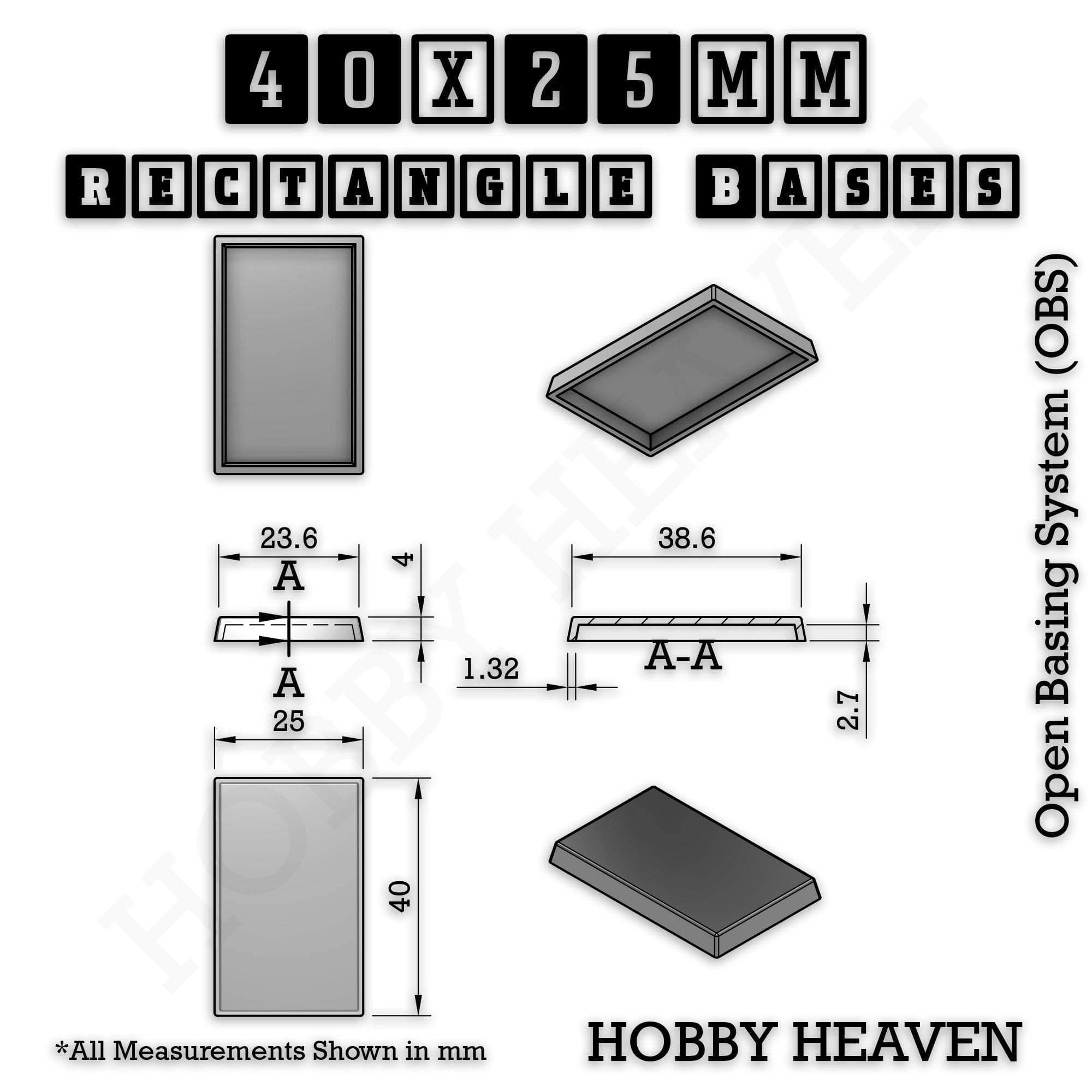 Base Rectangle Bases Range Sizes - 75x30mm to 125x40mm Medium Sizes 3d Print Full Range Tabletop Games