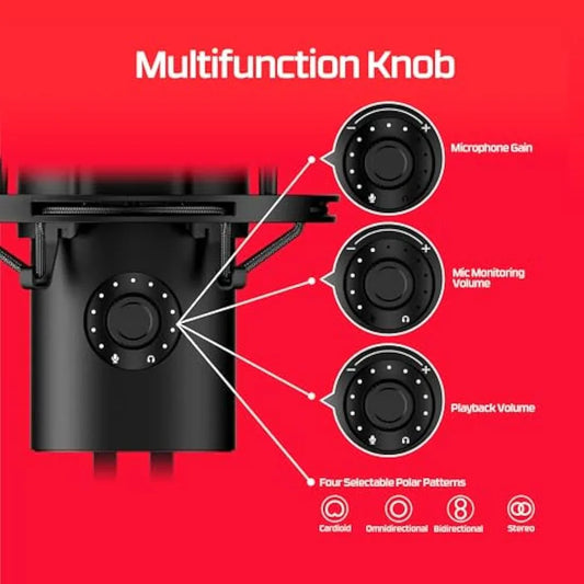 Jolof Store Computer Microphones HyperX Quadcast 2 USB Microphone for Gaming, Streaming and Podcasting | On-Board Controls | LED Lighting | Quick Release Shock Mount | Built-in Arm/Stand Mount | PC, Mac, PS5, PS4 | USB-C | Black