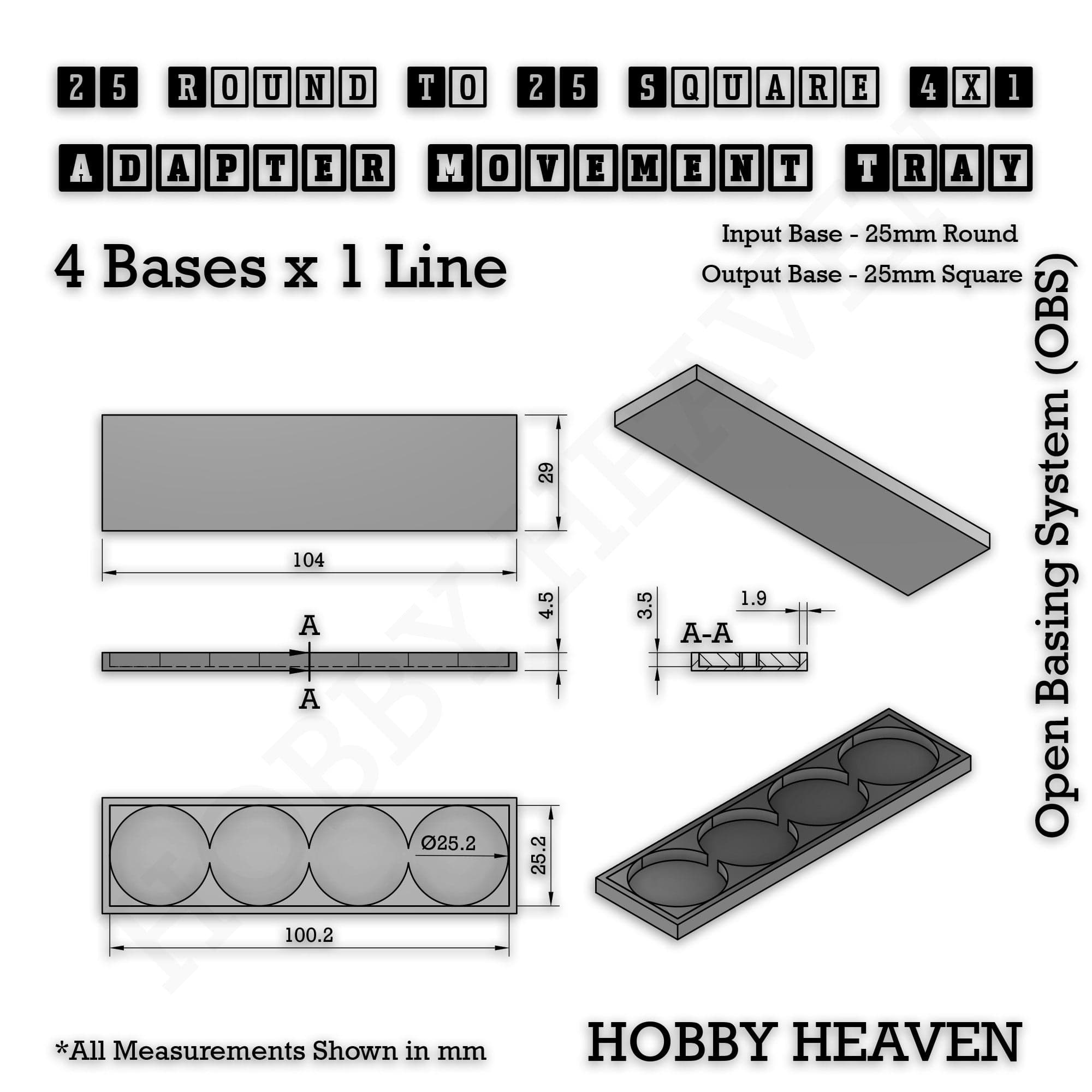 Movement Tray Round to Square Movement Trays Adapters for Tabletop Games