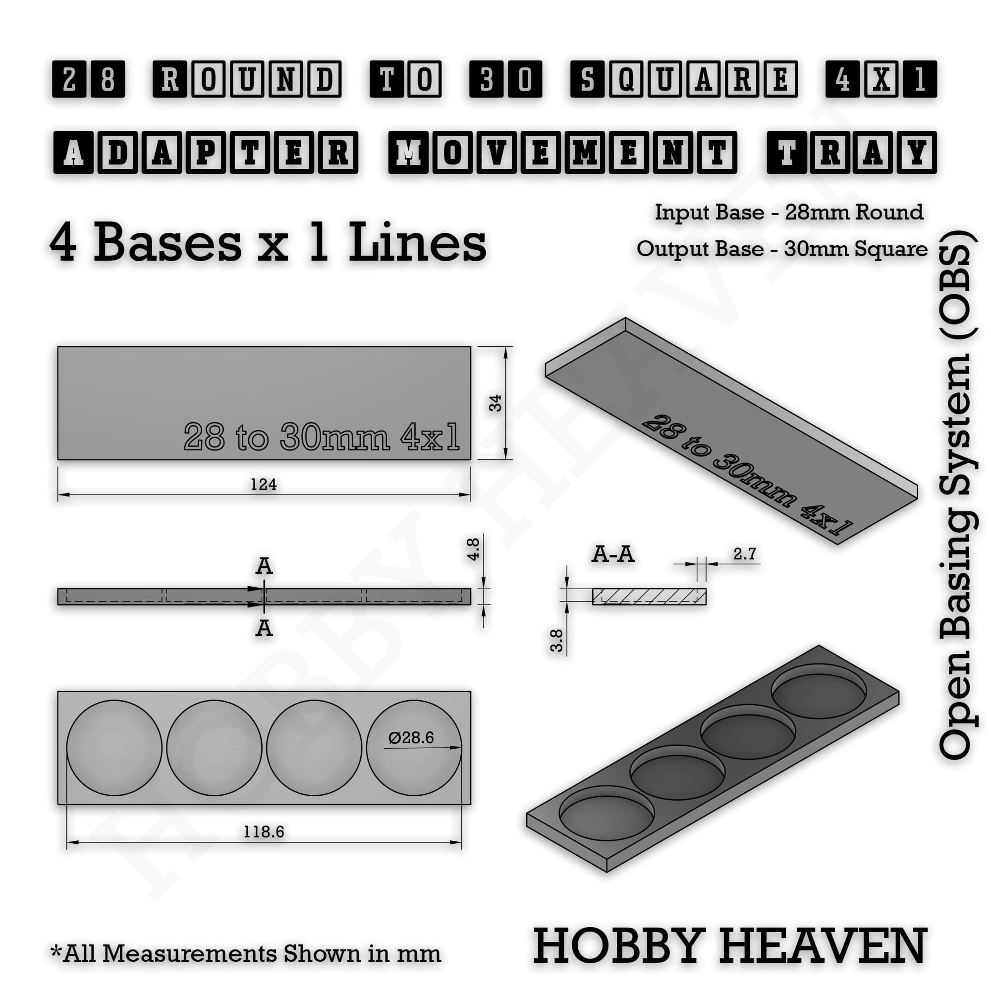 Movement Tray Round to Square Movement Trays Adapters for Tabletop Games