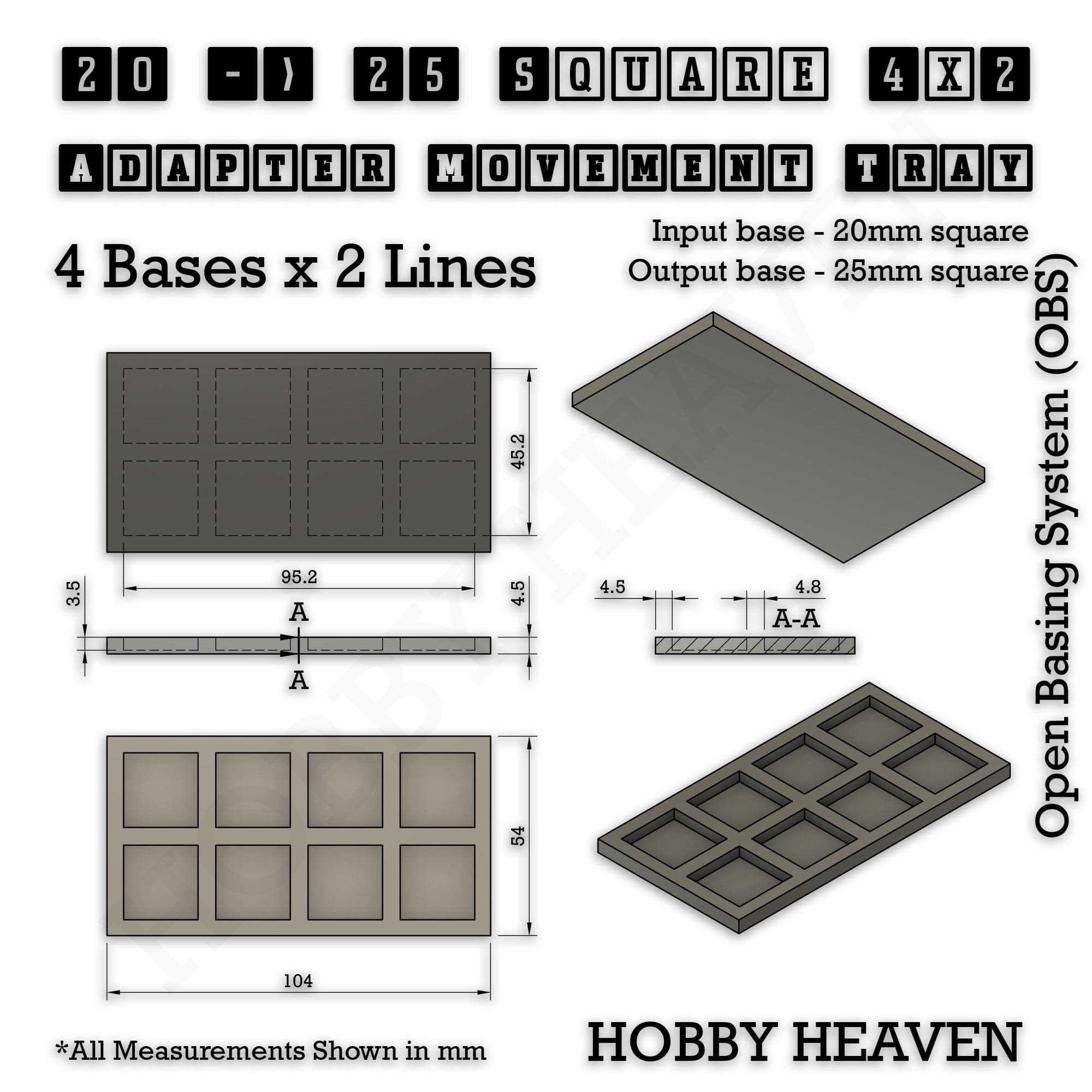Movement Tray Square and Rectangle Movement Trays Adapters for Tabletop Games