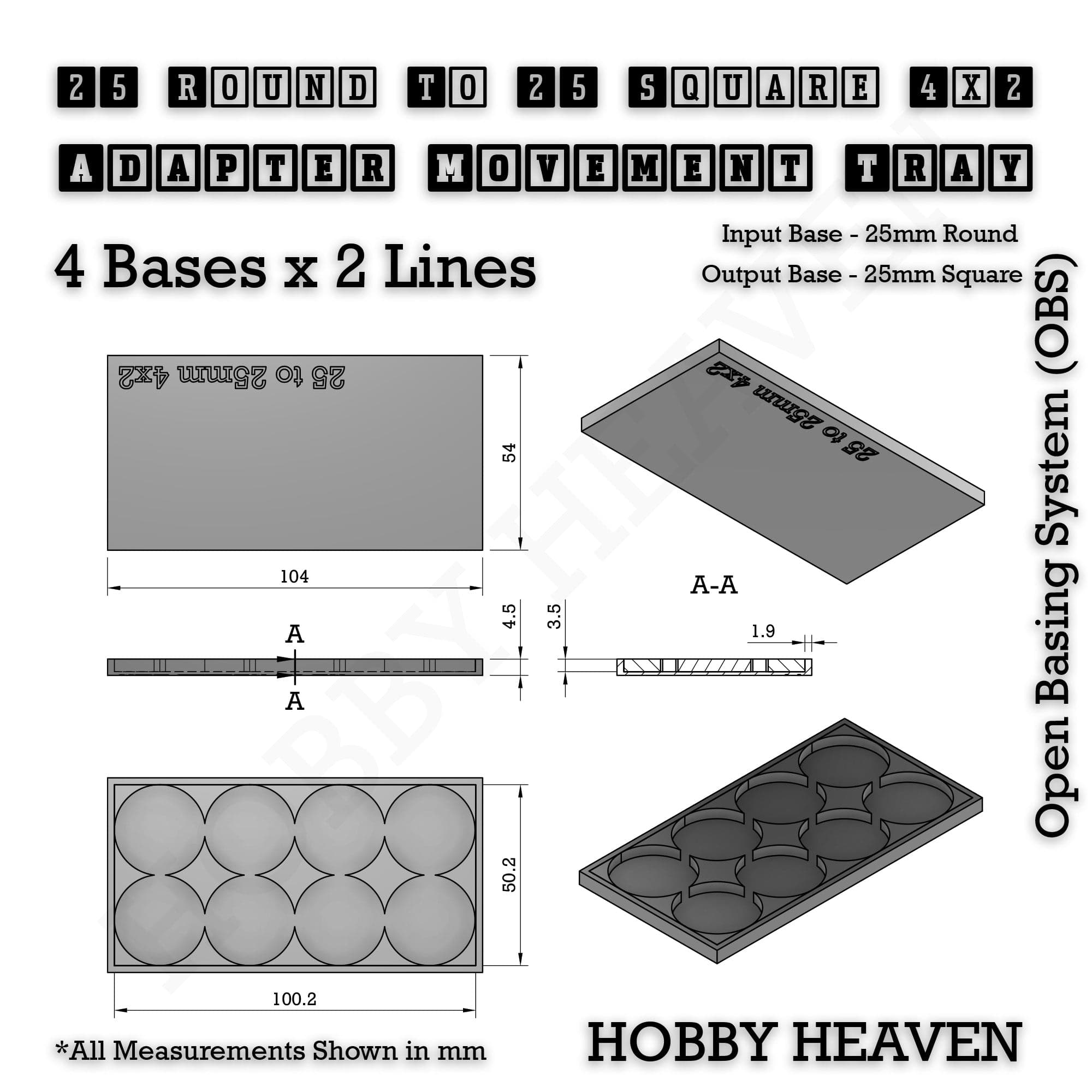 Movement Tray Round to Square Movement Trays Adapters for Tabletop Games