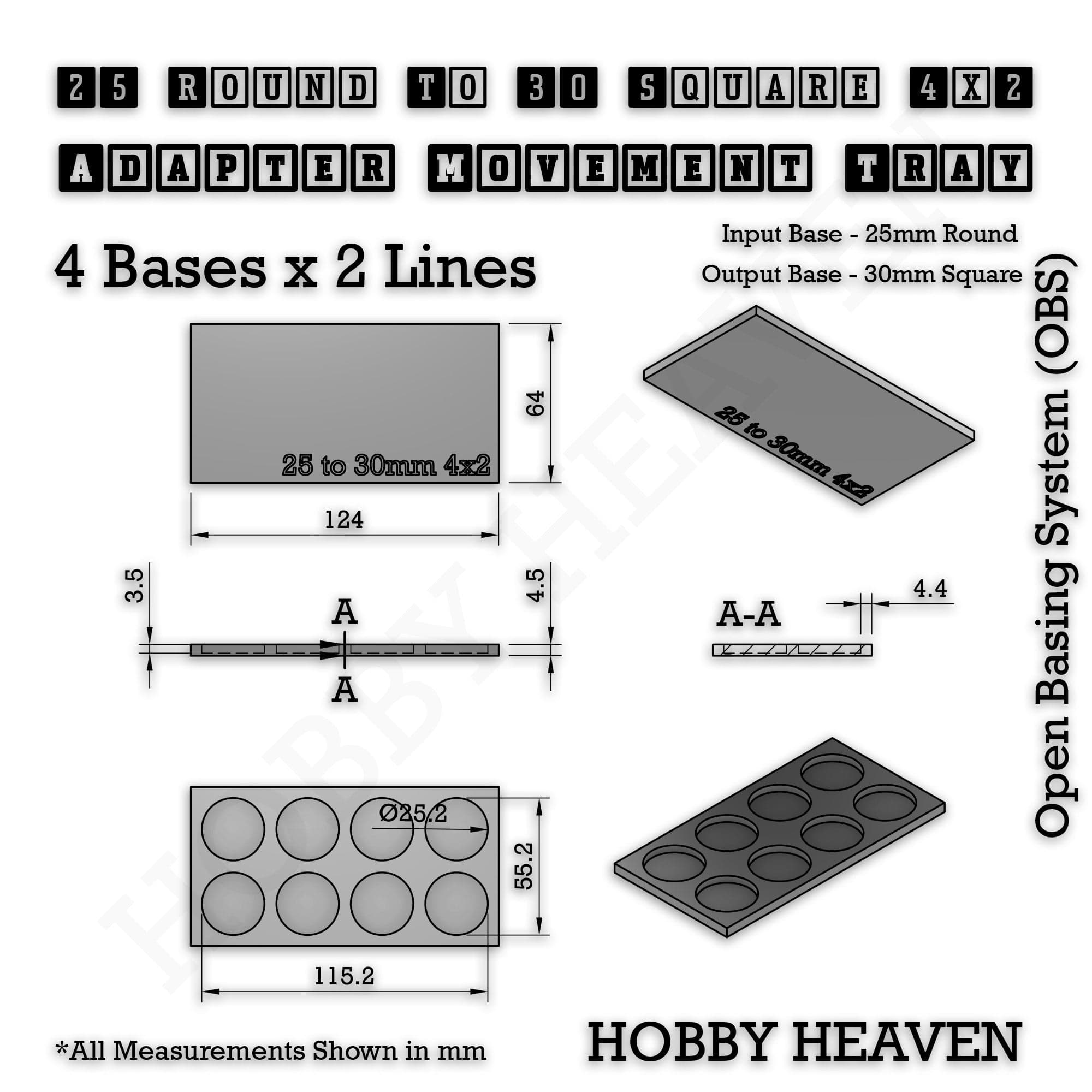 Movement Tray Round to Square Movement Trays Adapters for Tabletop Games