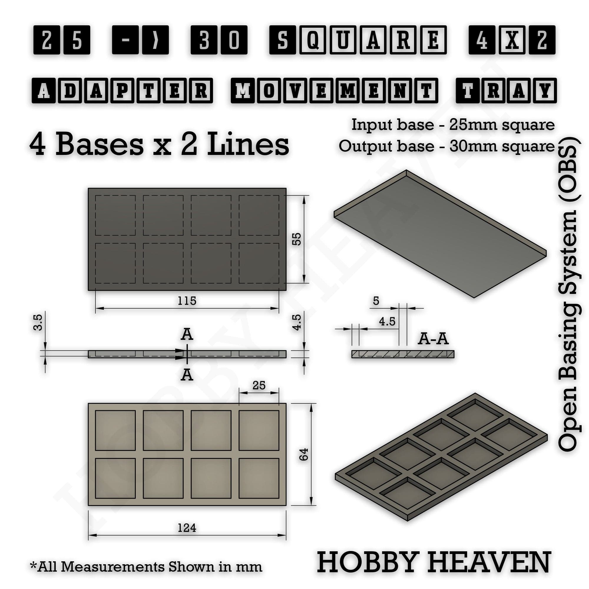 Movement Tray Square and Rectangle Movement Trays Adapters for Tabletop Games