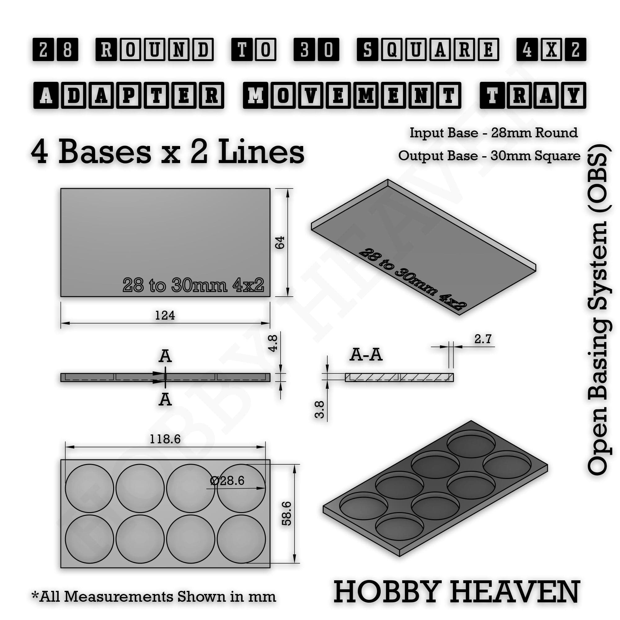 Movement Tray Round to Square Movement Trays Adapters for Tabletop Games