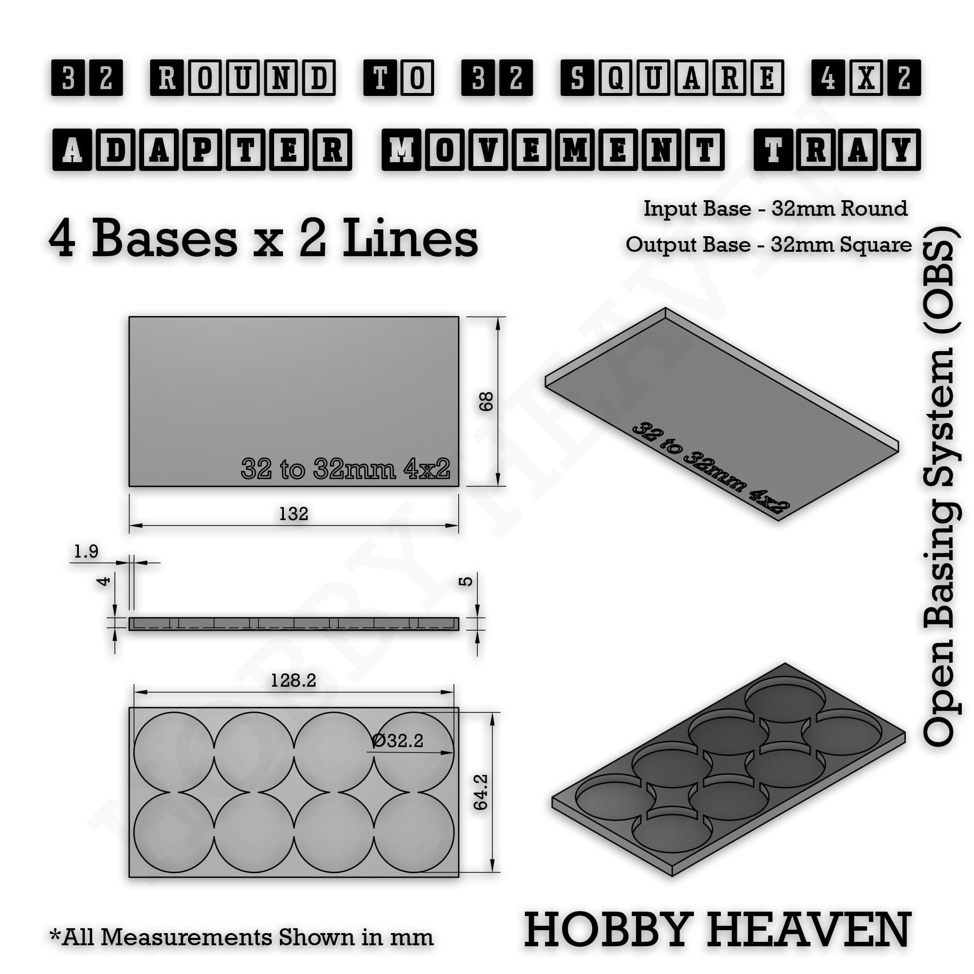Movement Tray Round to Square Movement Trays Adapters for Tabletop Games