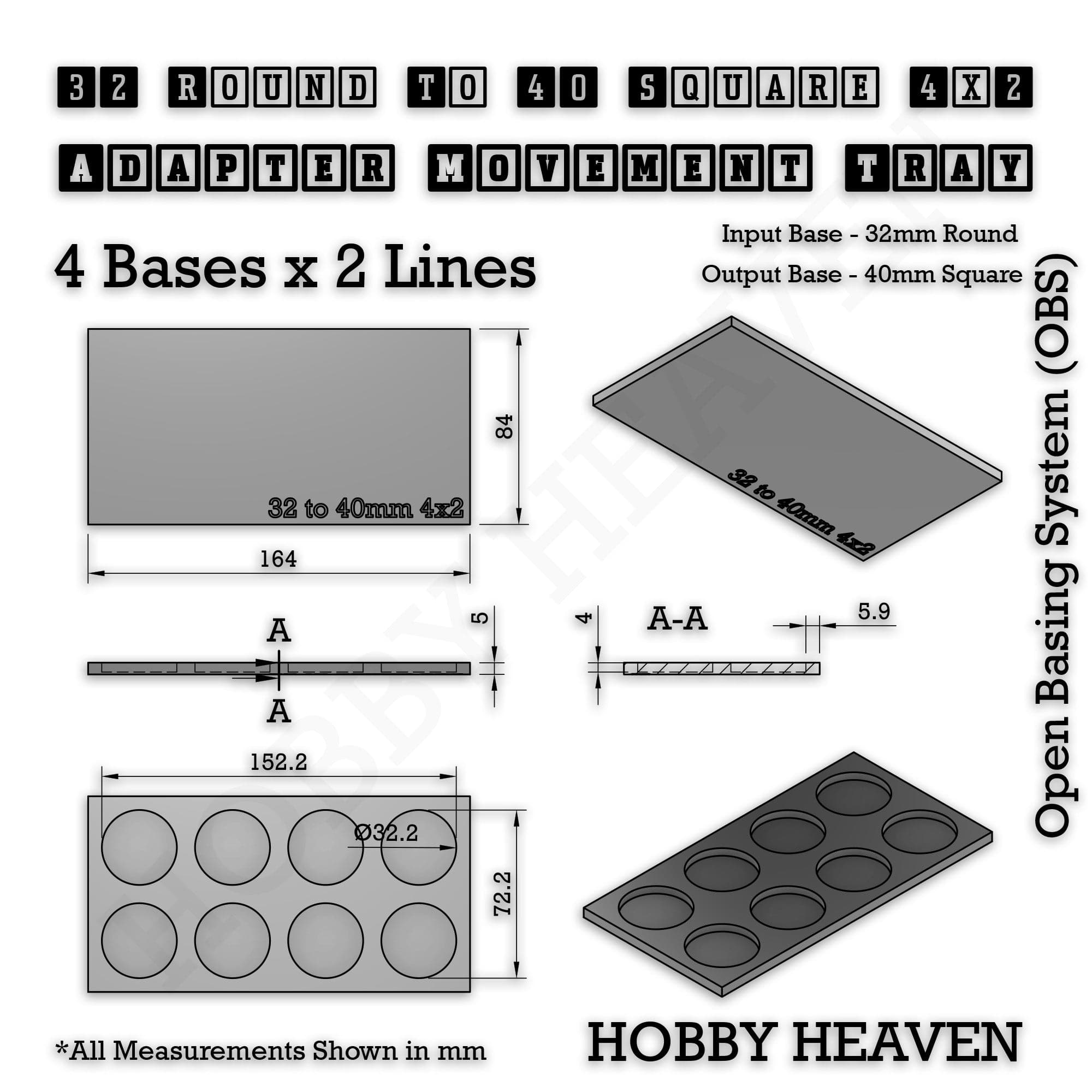 Movement Tray Round to Square Movement Trays Adapters for Tabletop Games