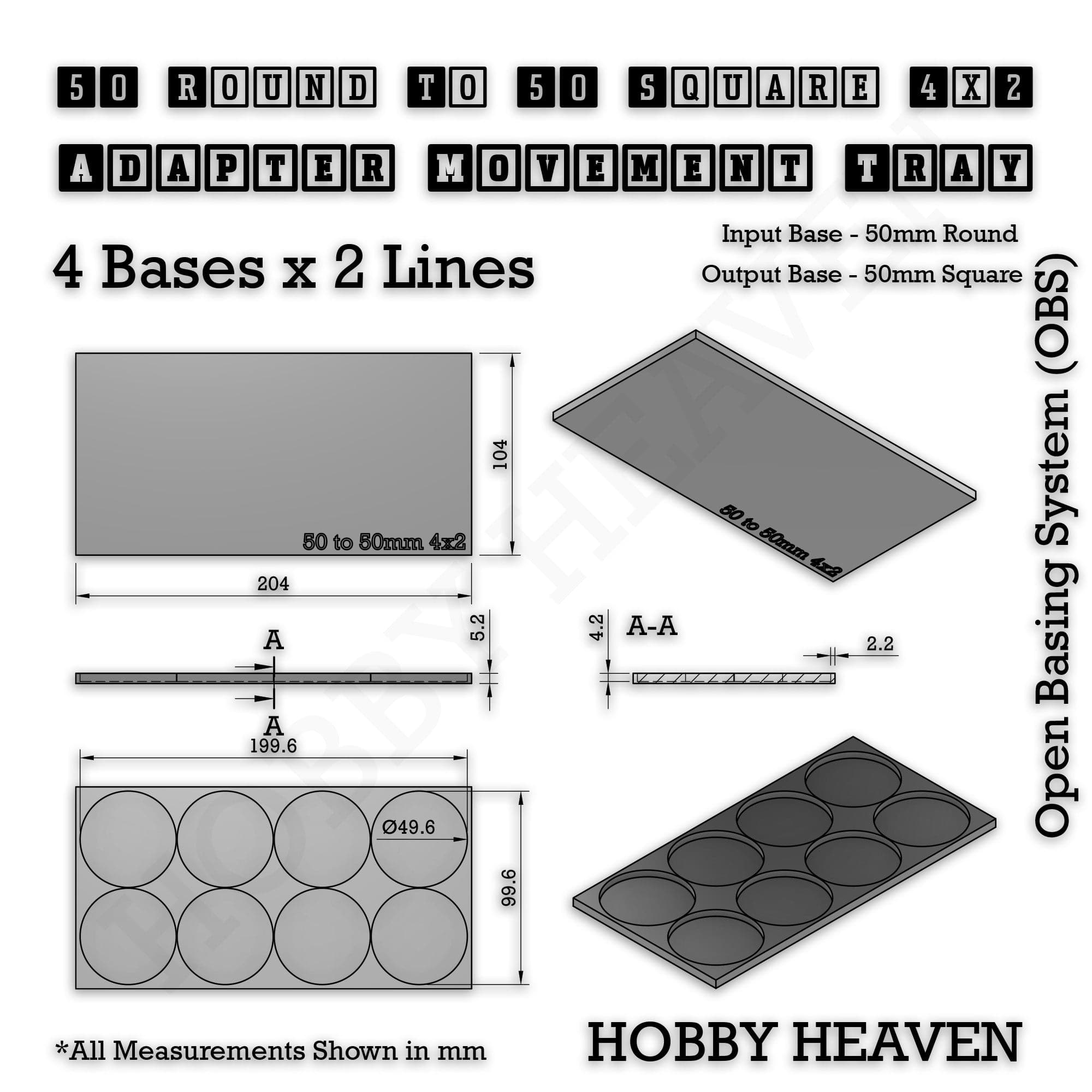 Movement Tray Round to Square Movement Trays Adapters for Tabletop Games