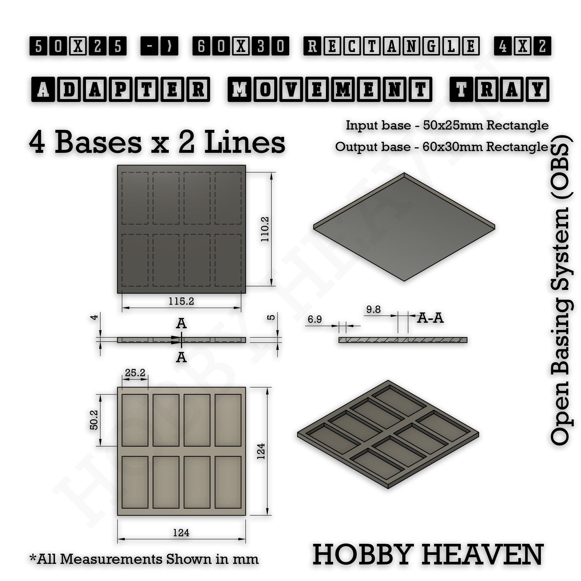 Movement Tray Square and Rectangle Movement Trays Adapters for Tabletop Games