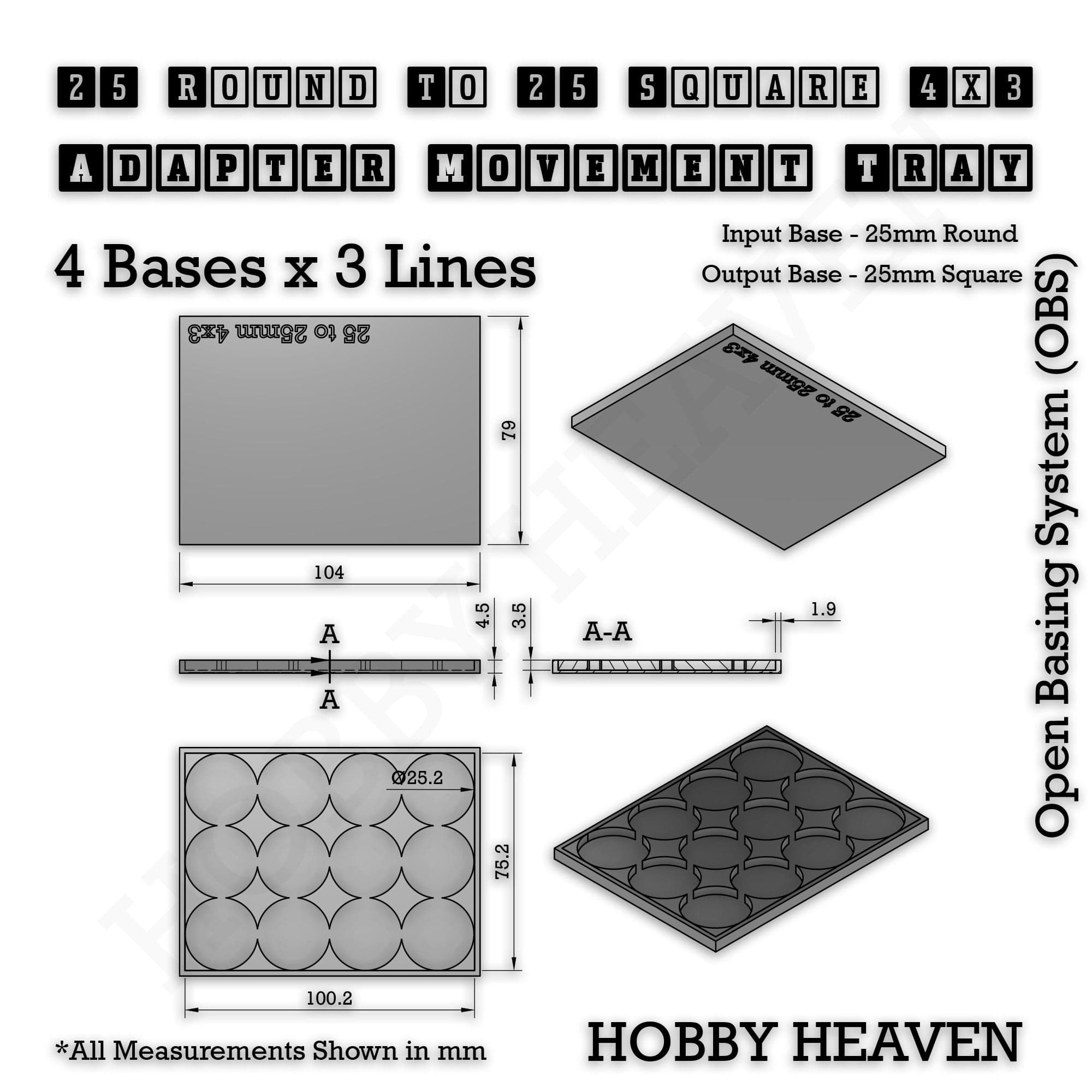 Movement Tray Round to Square Movement Trays Adapters for Tabletop Games