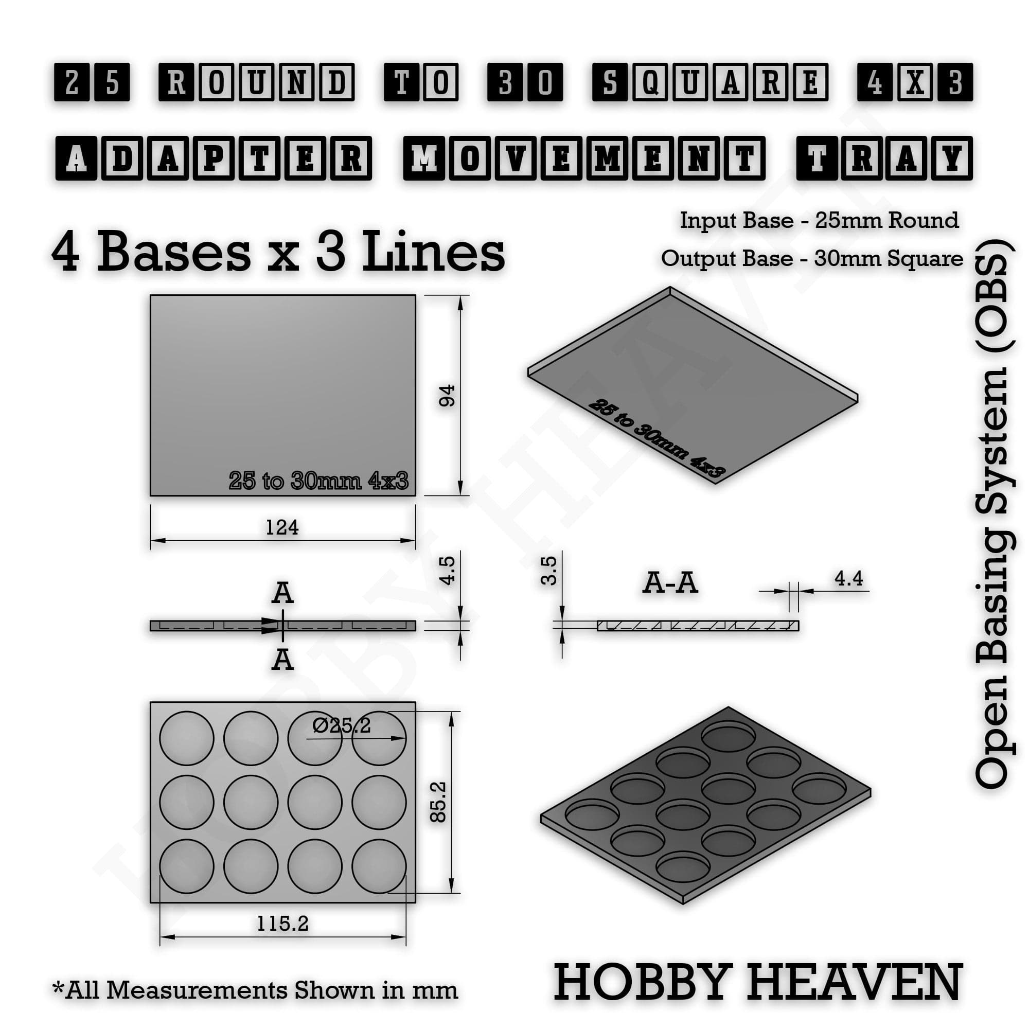 Movement Tray Round to Square Movement Trays Adapters for Tabletop Games