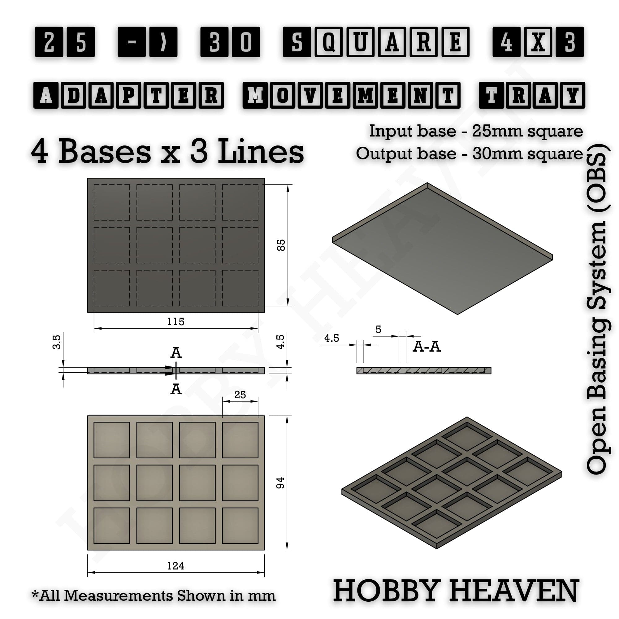 Movement Tray Square and Rectangle Movement Trays Adapters for Tabletop Games