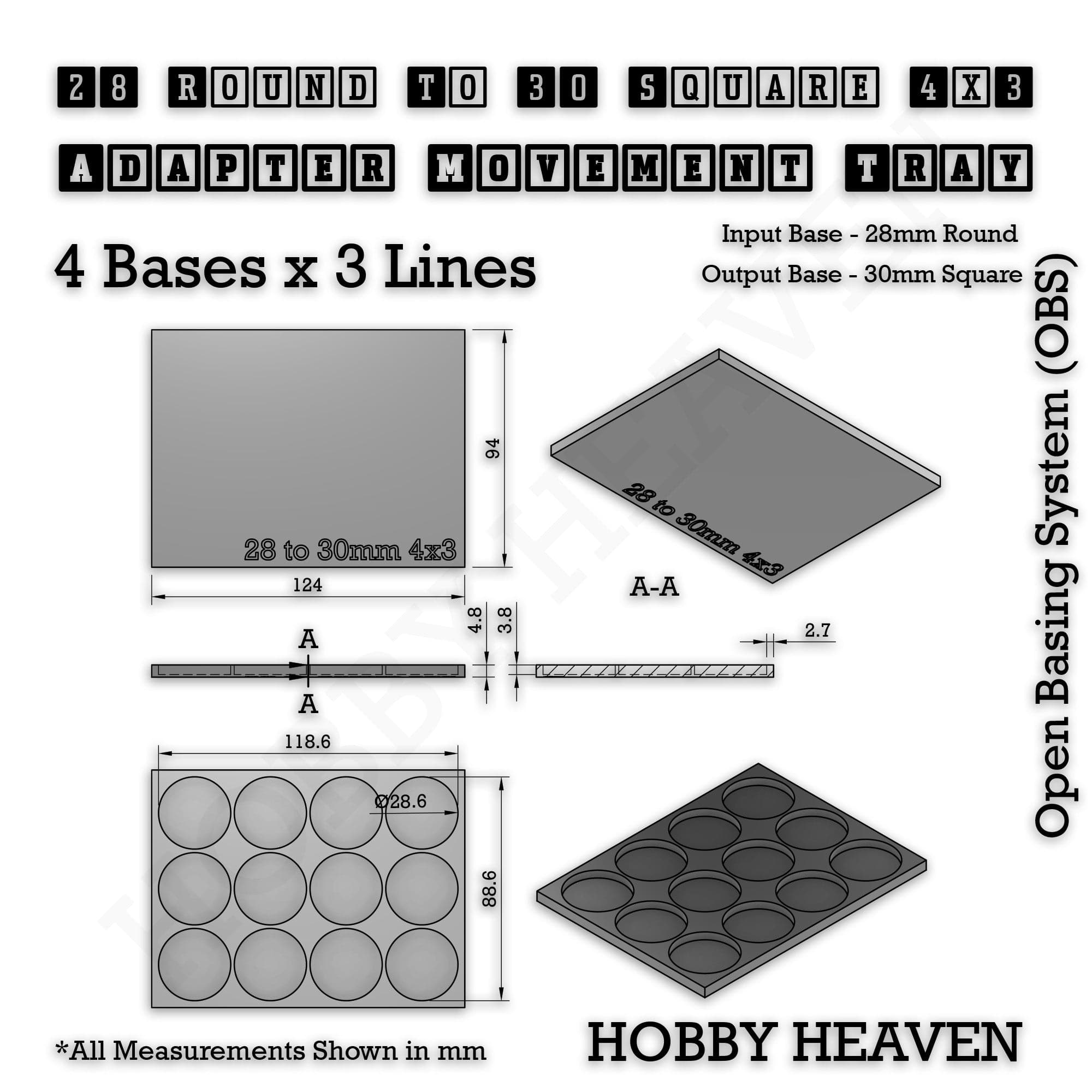 Movement Tray Round to Square Movement Trays Adapters for Tabletop Games