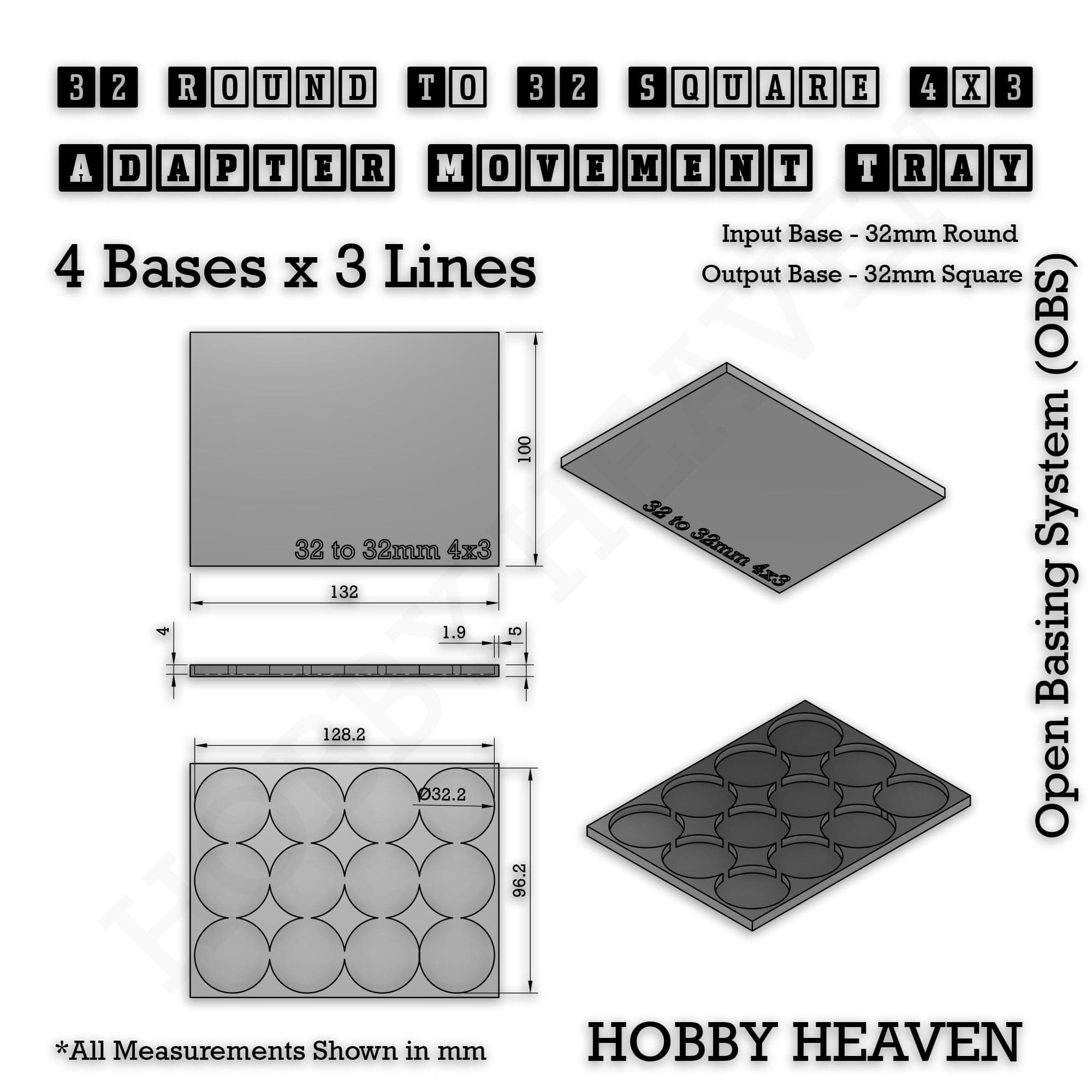 Movement Tray Round to Square Movement Trays Adapters for Tabletop Games
