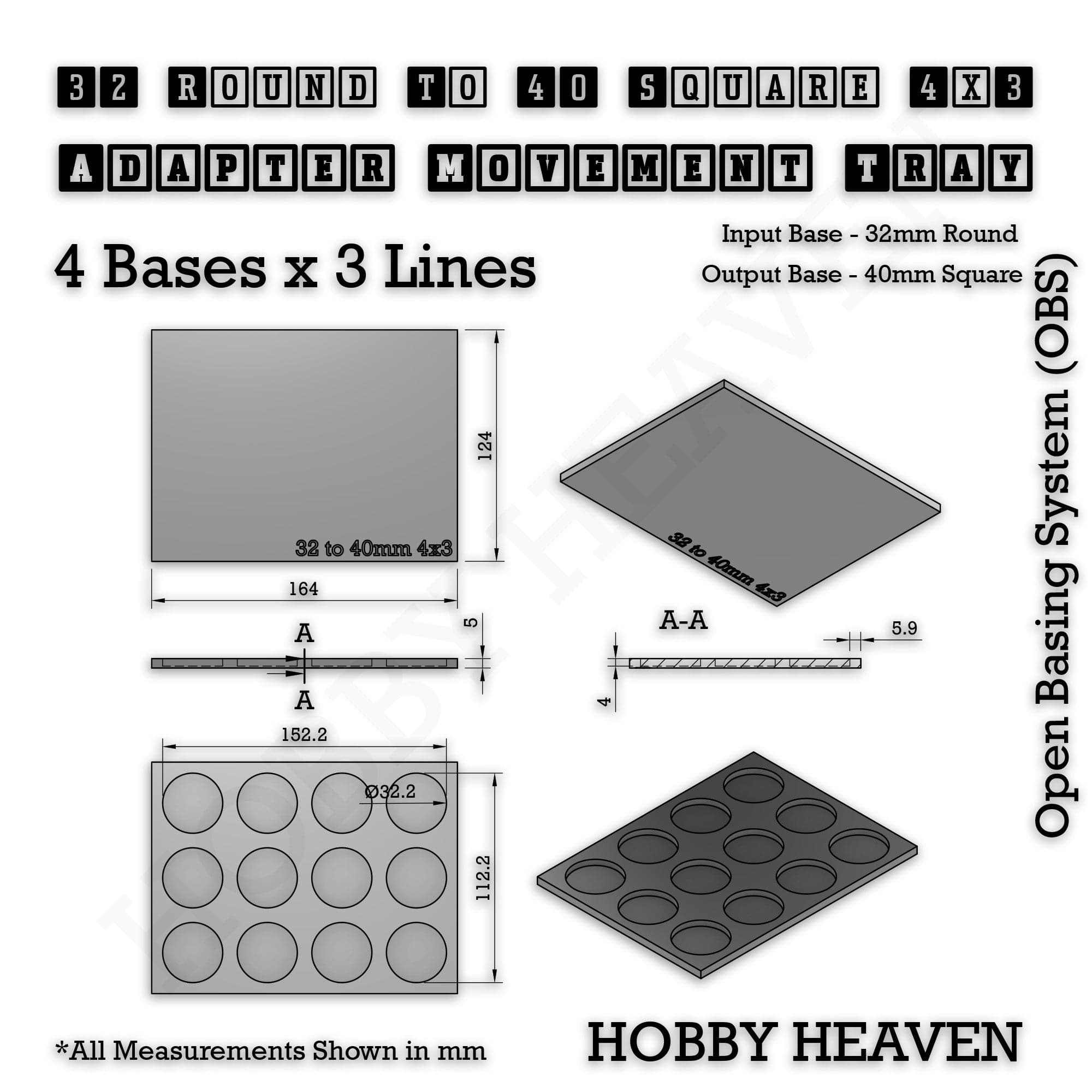 Movement Tray Round to Square Movement Trays Adapters for Tabletop Games