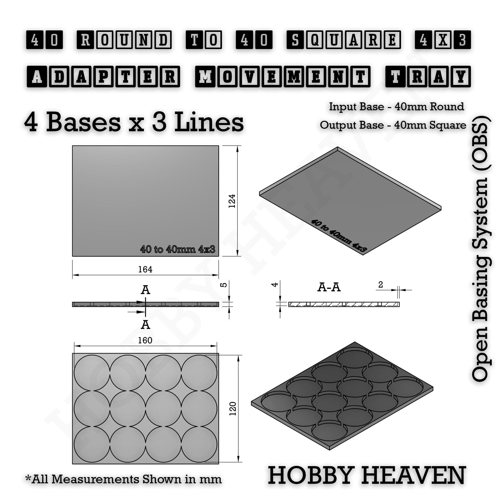 Movement Tray Round to Square Movement Trays Adapters for Tabletop Games
