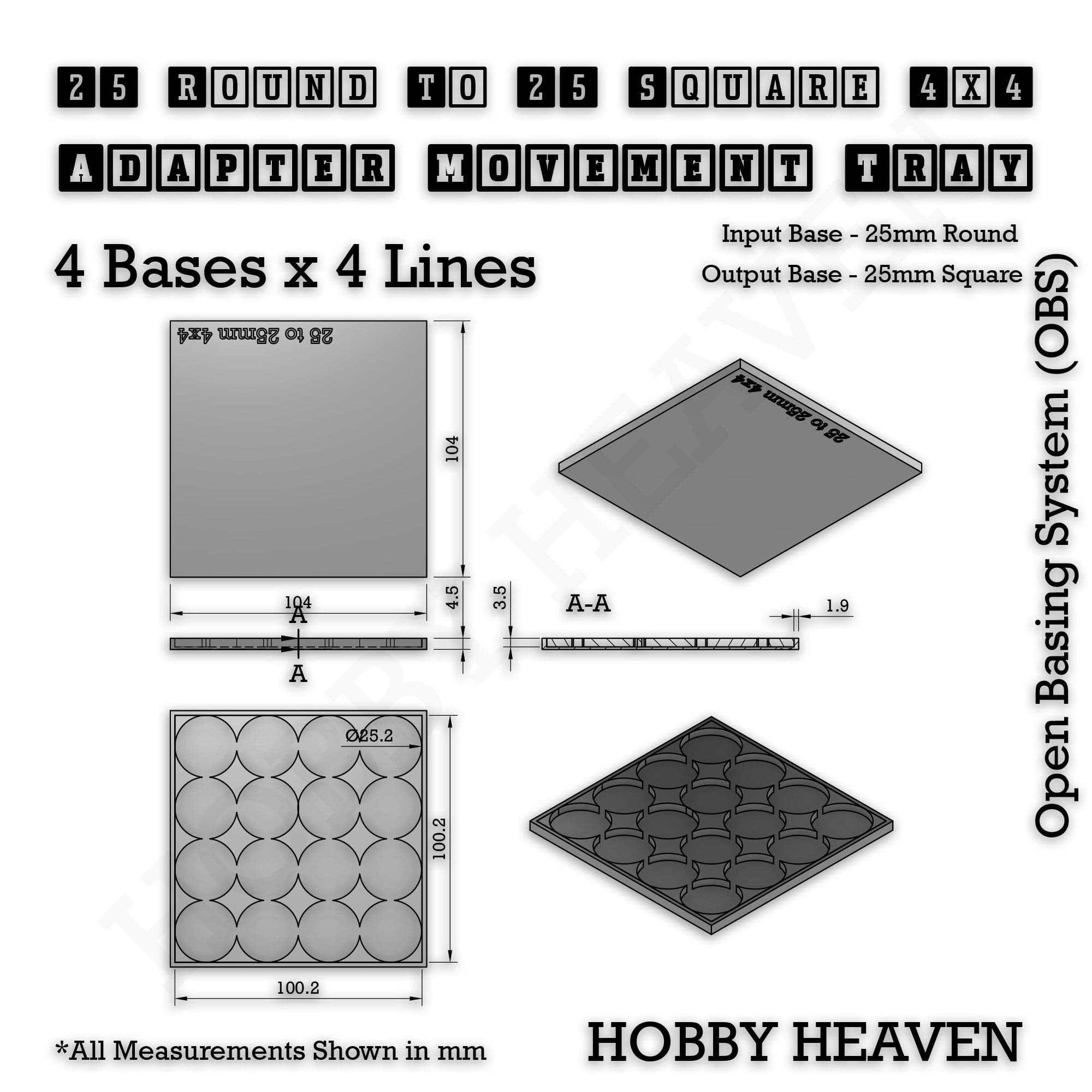 Movement Tray Round to Square Movement Trays Adapters for Tabletop Games