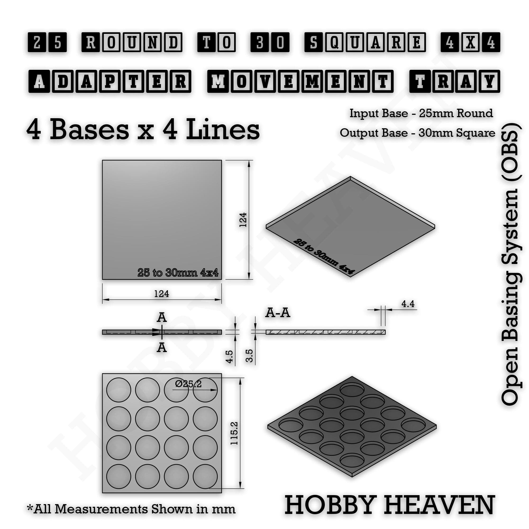 Movement Tray Round to Square Movement Trays Adapters for Tabletop Games
