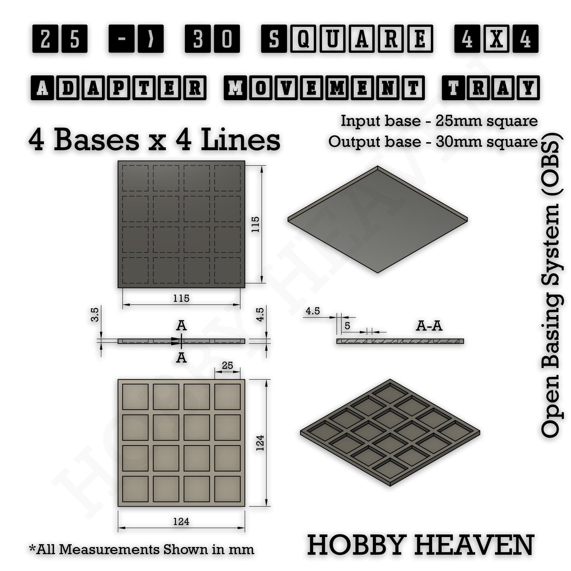 Movement Tray Square and Rectangle Movement Trays Adapters for Tabletop Games