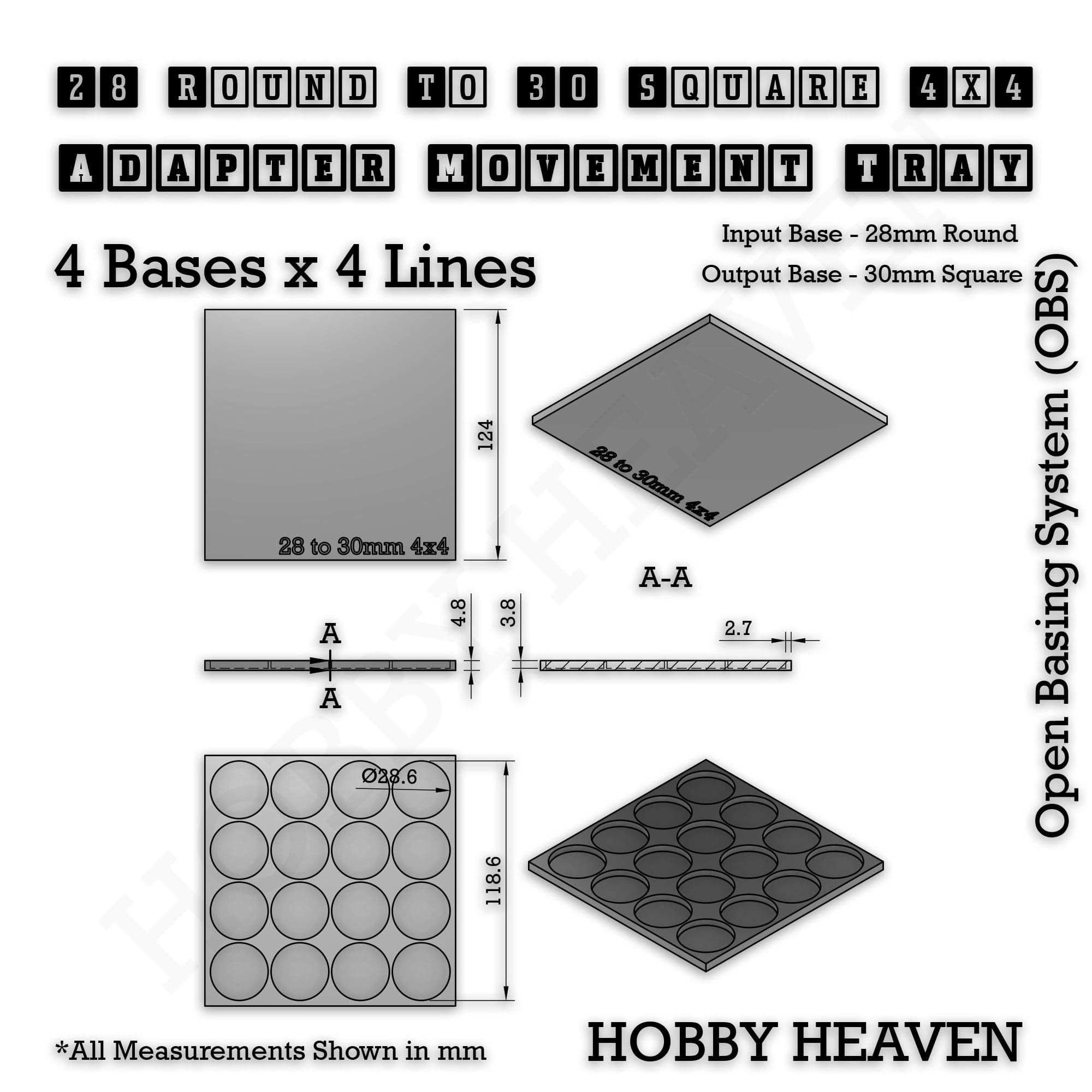 Movement Tray Round to Square Movement Trays Adapters for Tabletop Games