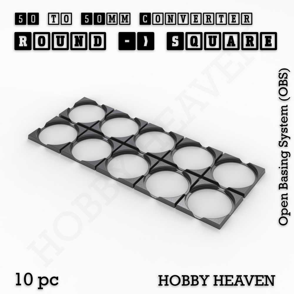 Base 50mm To 50mm Square Converter x10pcs Round to Square Bases Shape and Size Converters 3d Print Full Range