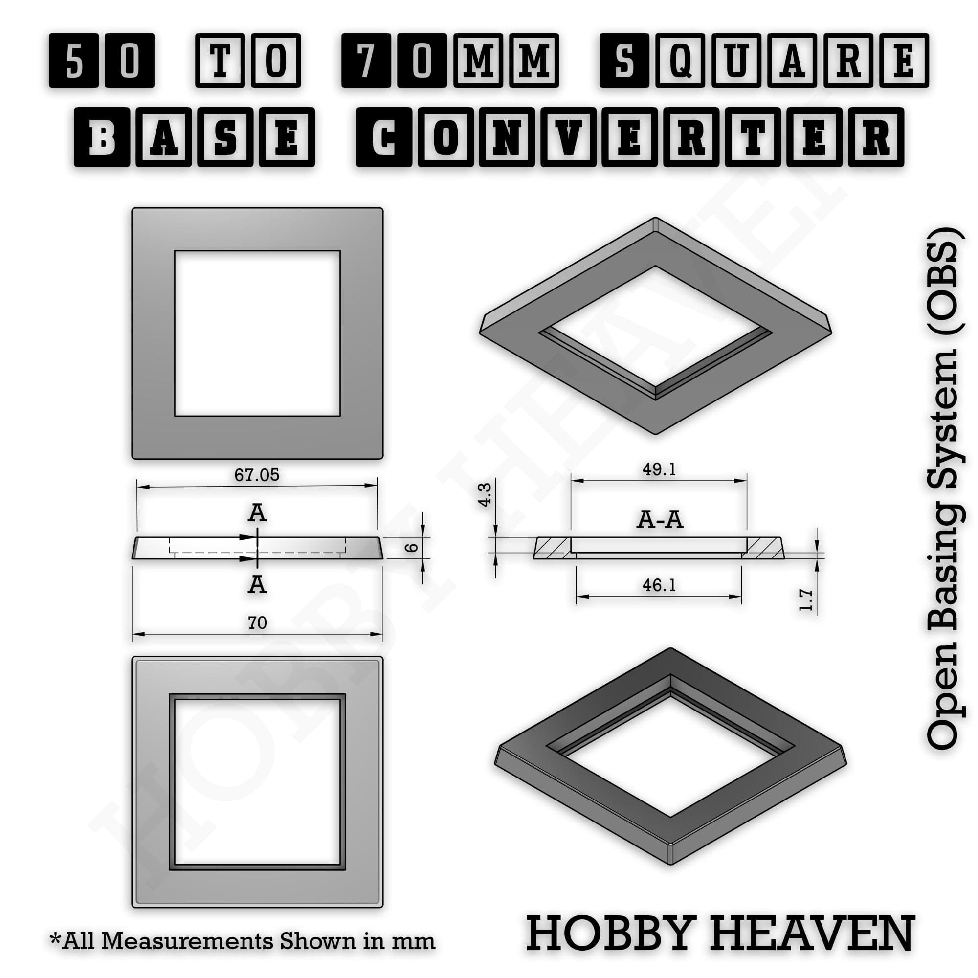 Base Square to Square Bases Size Converters 3d Print Full Range