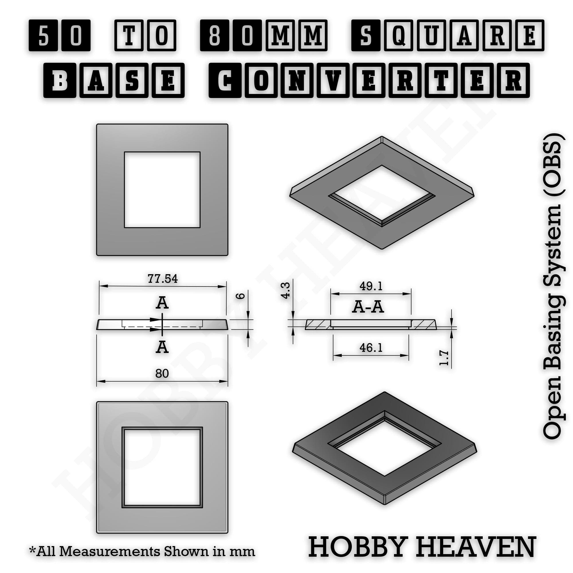 Base Square to Square Bases Size Converters 3d Print Full Range