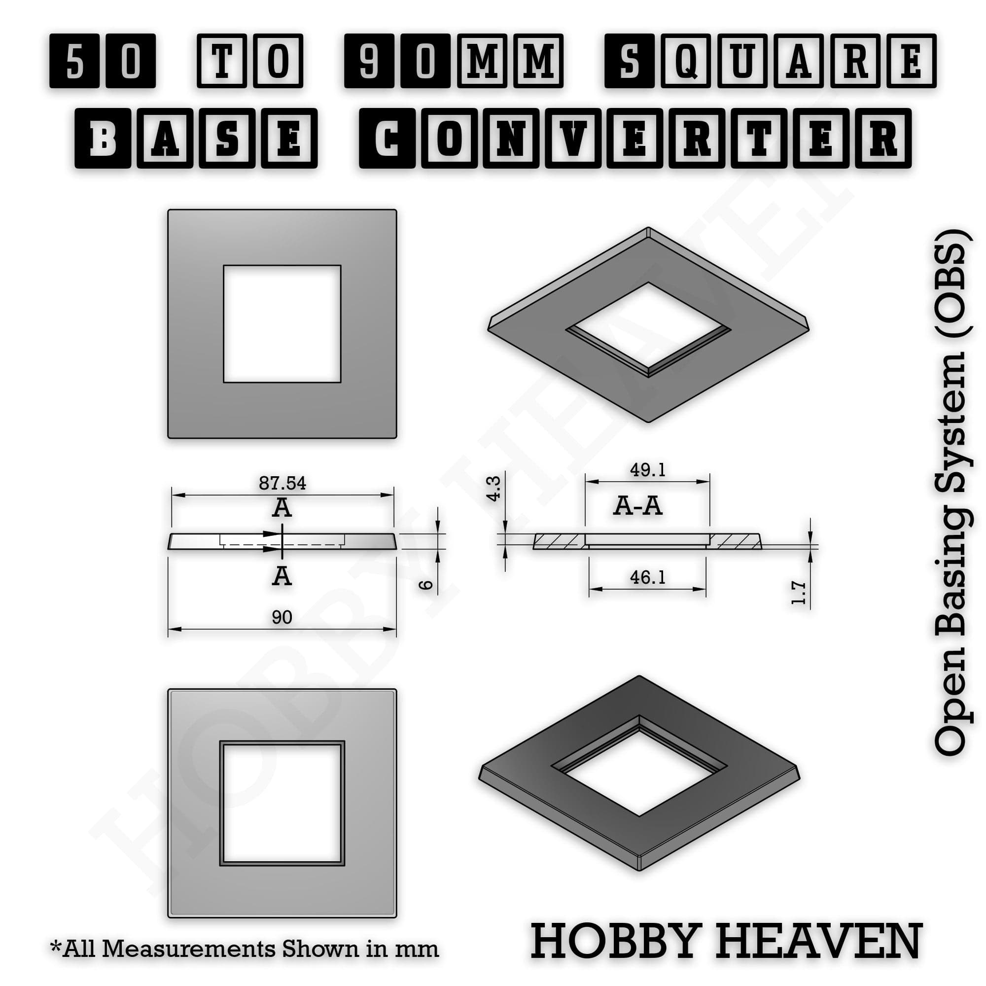 Base Square to Square Bases Size Converters 3d Print Full Range
